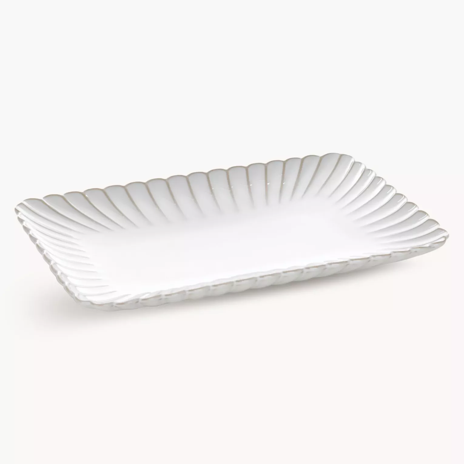 Patera ceramiczna dekoracyjna kremowo-beżowa prostokątna  zdobiona przecieranym wzorem w stylu eko 32x20x3 cm AVRIL