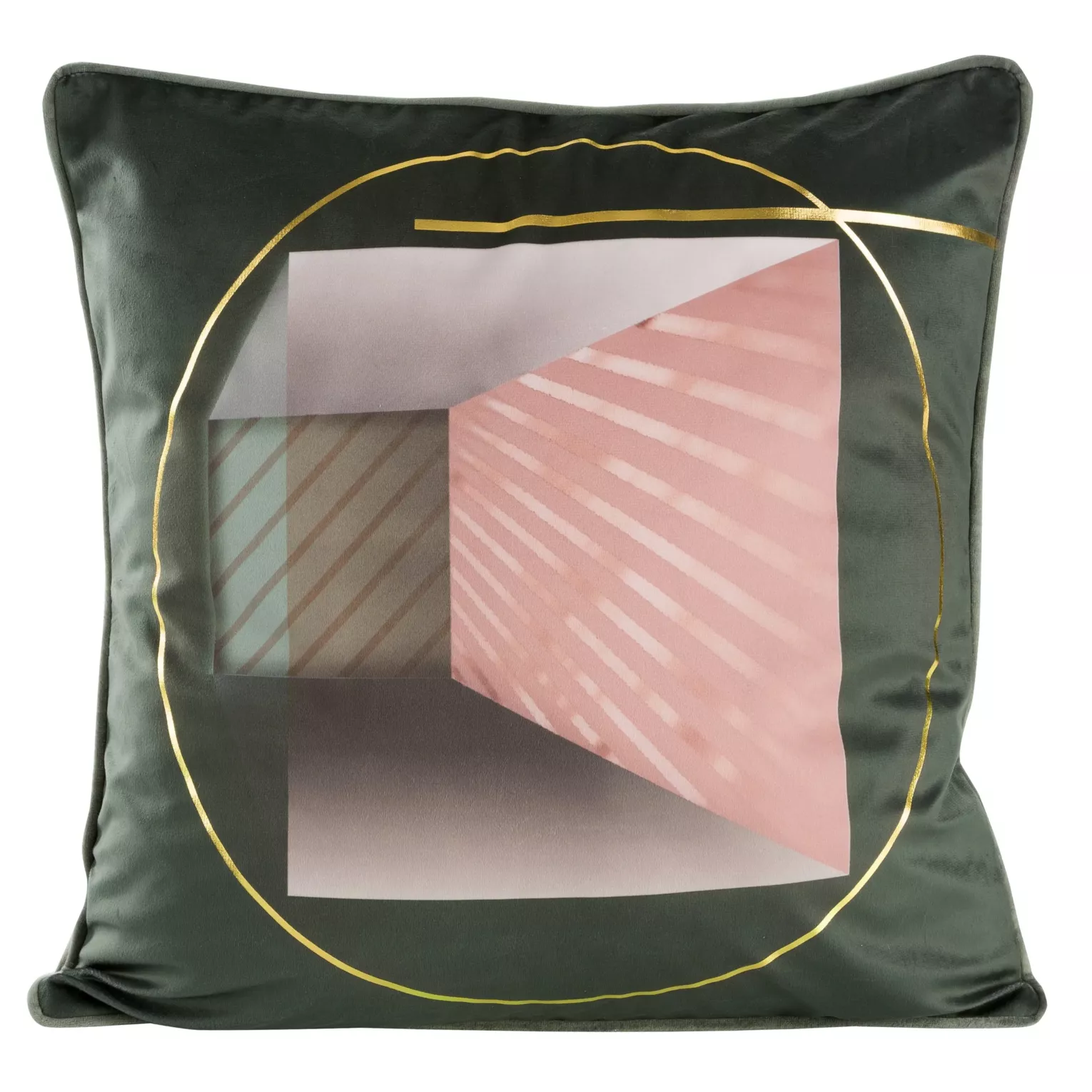 Poszewka na poduszkę 45x45 cm ciemnooliwkowa welwetowa z geometrycznym nadrukiem ADLER