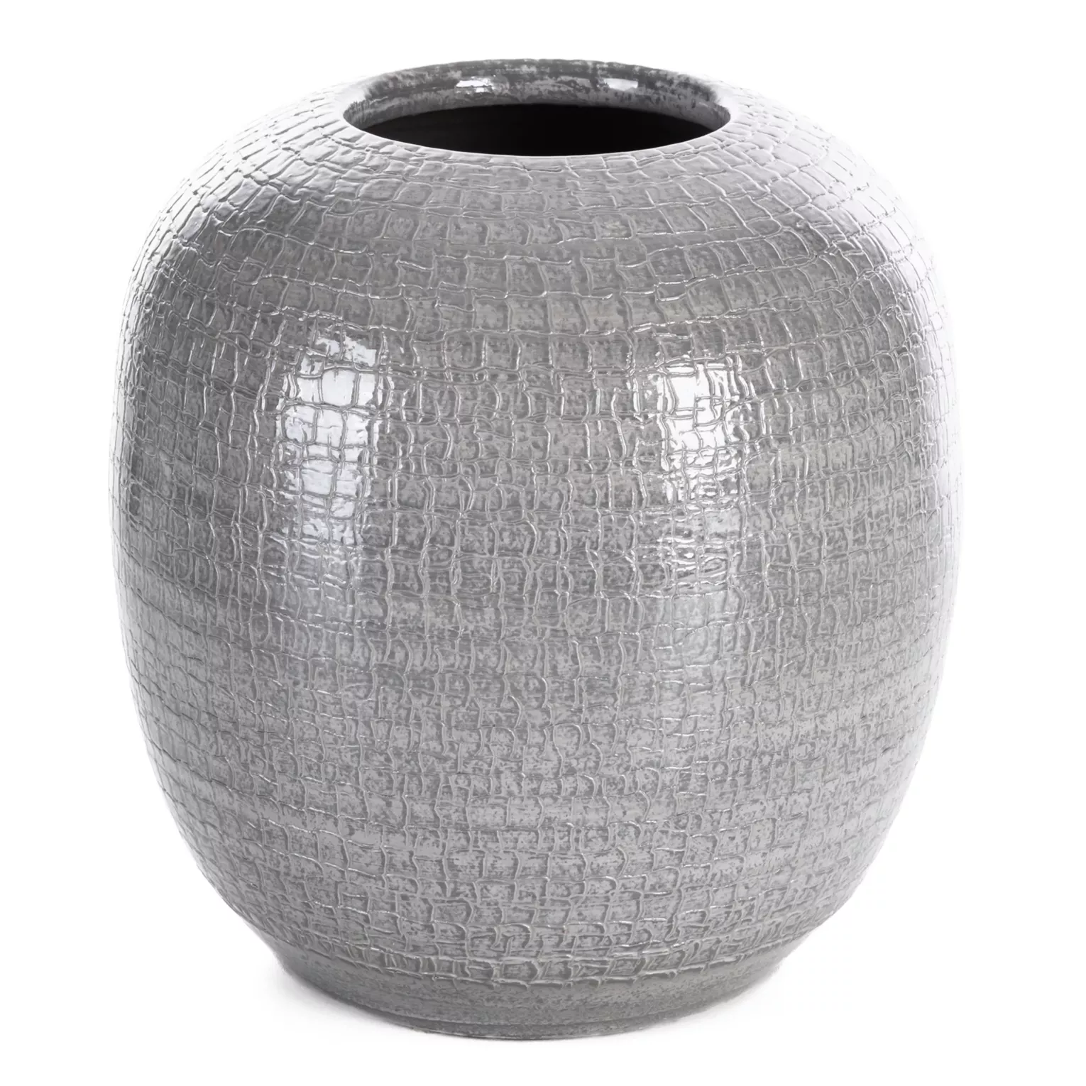 Wazon ceramiczny jasnoszary dekoracyjny z subtelnym wytłaczanym wzorem średnica 22x22 cm