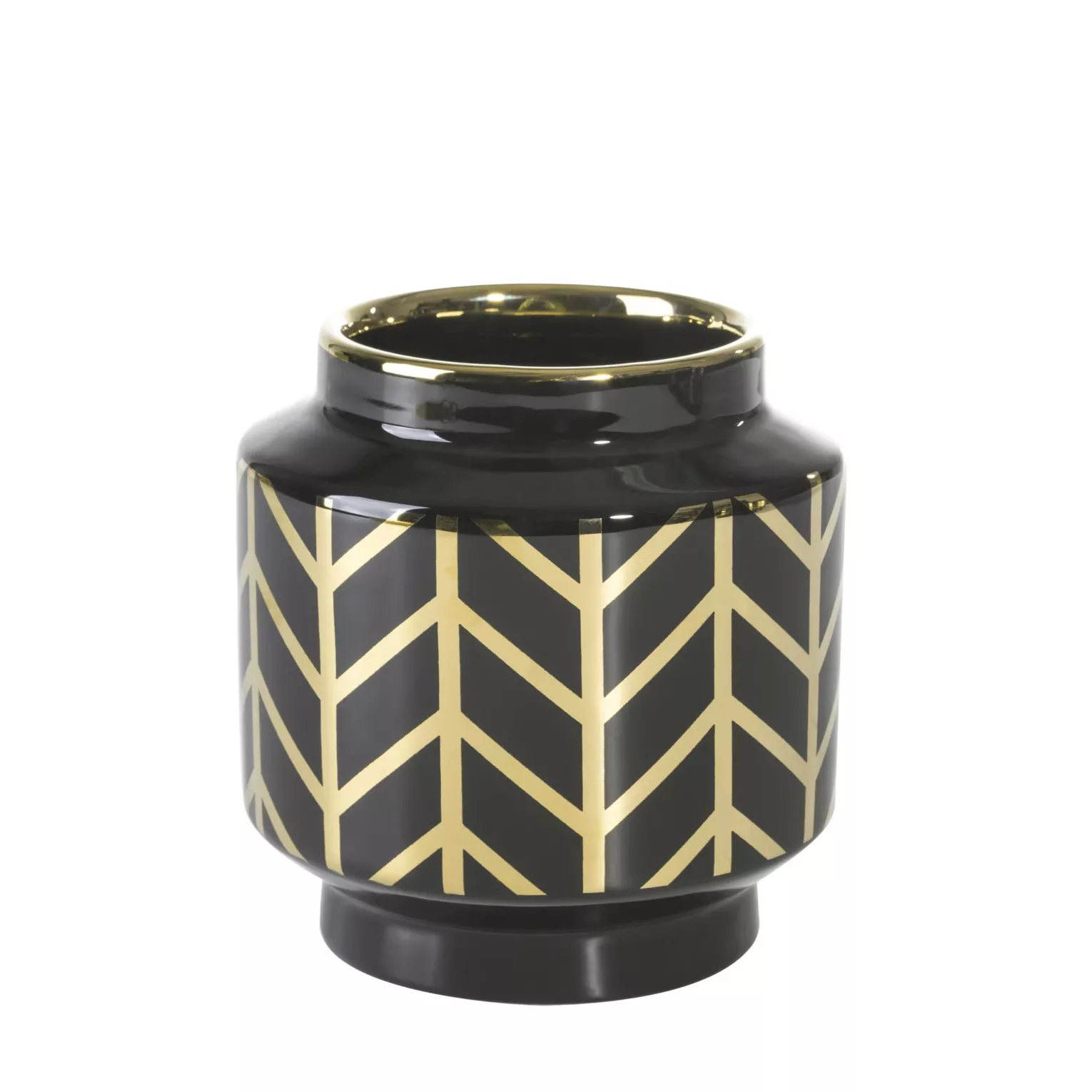 Wazon ceramiczny czarno-złoty z geometrycznym wzorem średnica 12x13 cm
