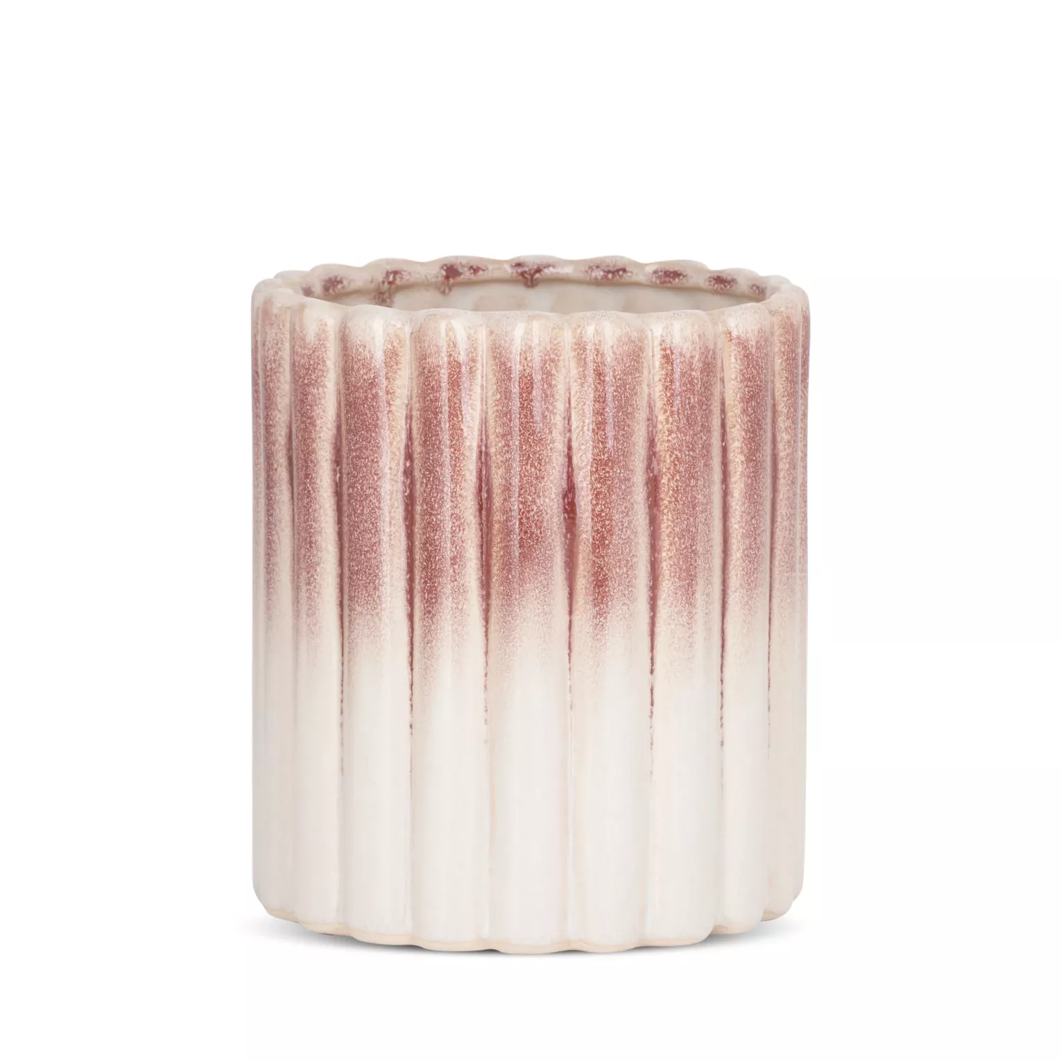 Osłonka ceramiczna na donicę  kremowo-różowa  z efektem ombre średnica 15x16 cm EVITA