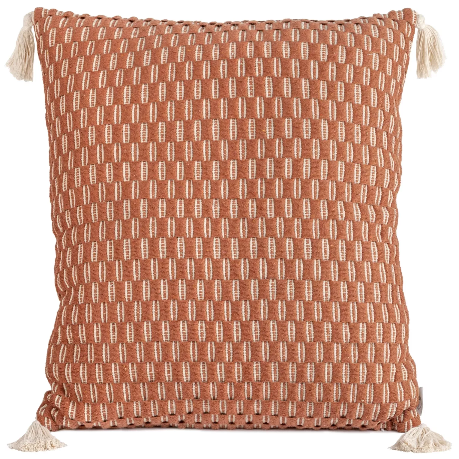 Poszewka na poduszkę 60x60 cm bawełniana zdobiona chwostami na rogach ceglasta MOROCCO Terra Collection