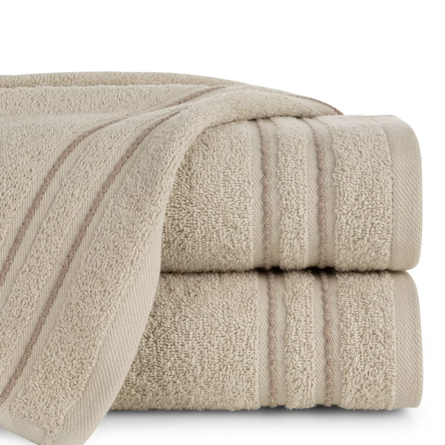 Ręcznik do rąk 30x50 cm bawełniany kolor beżowy zdobiony paseczkami 500 g/m2 EMINA