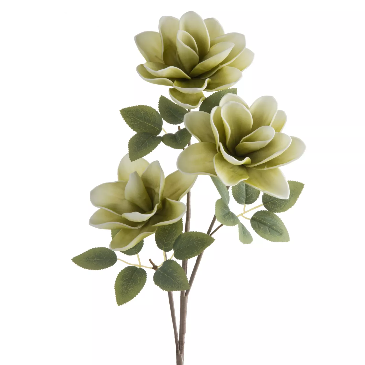 Kwiat sztuczny magnolii jasnozielono, biały z plastycznej pianki foamirian 68 cm