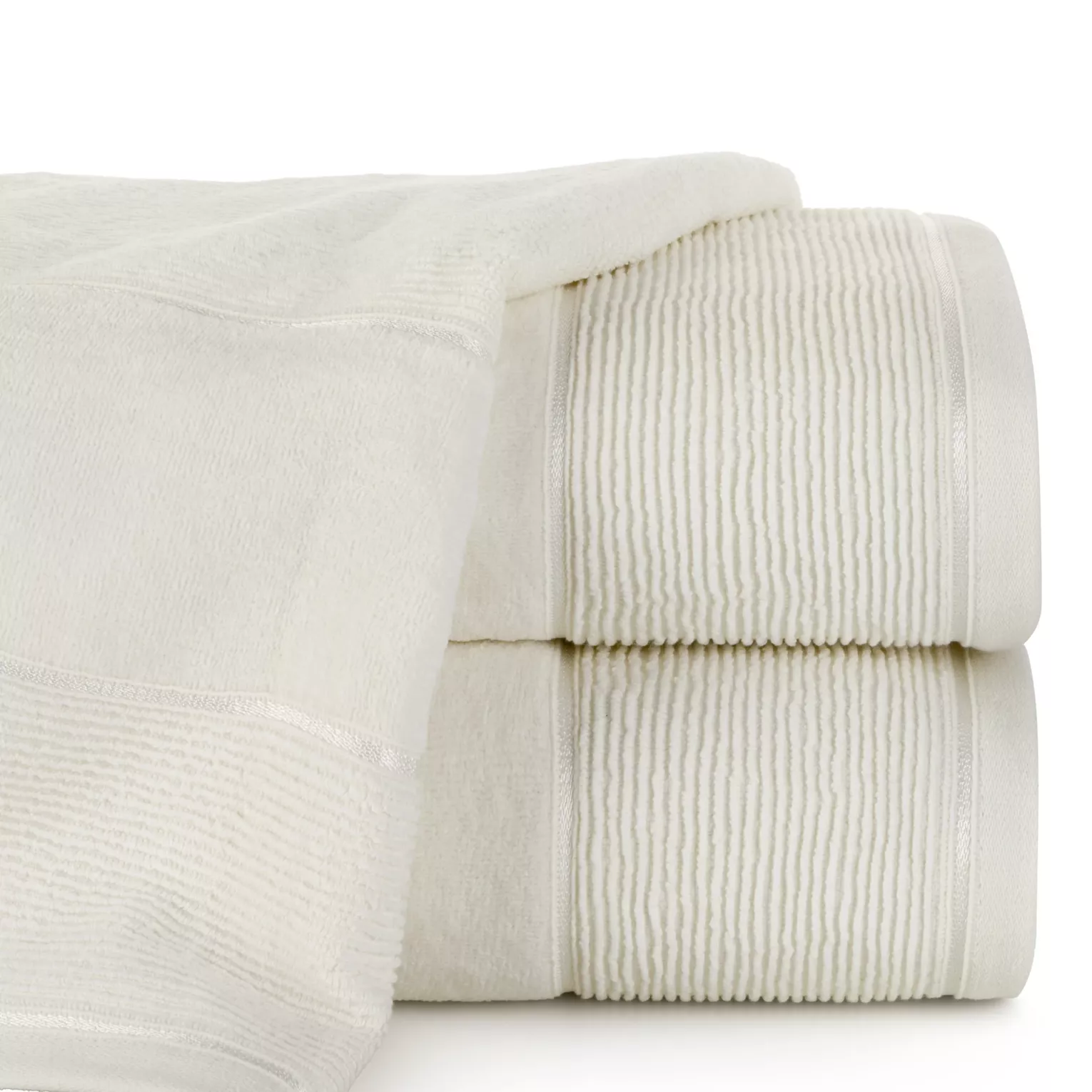 Ręcznik kąpielowy 50x90 cm bawełniany kolor kremowy z welurową bordiurą 500 g/m2 EMMA