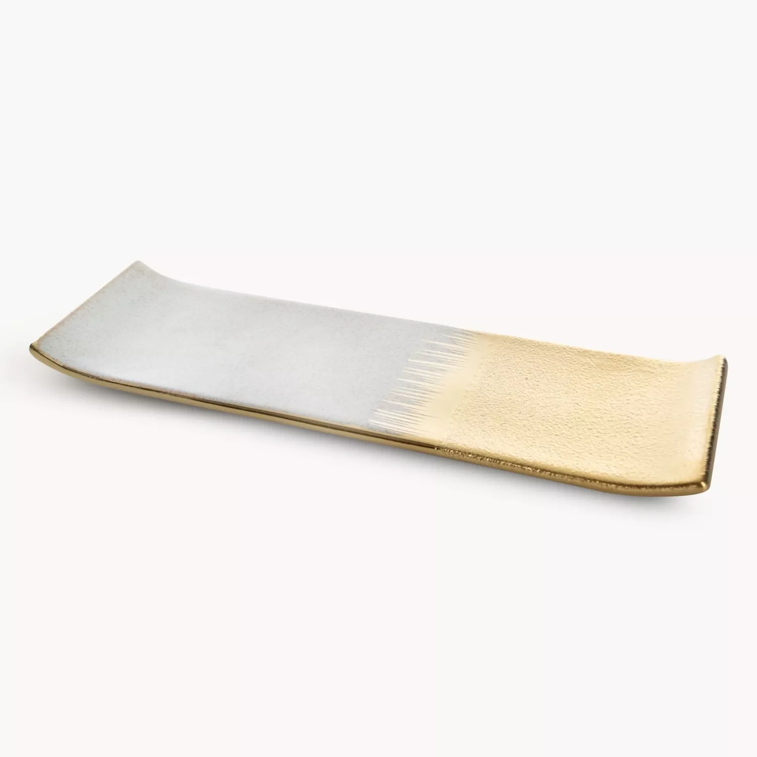 Patera ceramiczna  dekoracyjna kremowo-złota łączący fakturę granitu z lśniącą powierzchnią 39x12x3 cm MAX 1