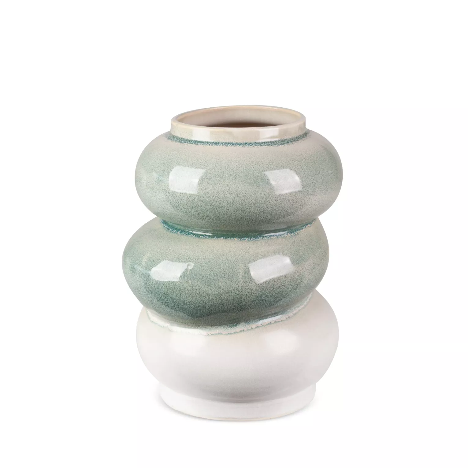 Wazon ceramiczny kremowo-miętowy w stylu boho z efektem ombre 21x19x26 cm LIANA