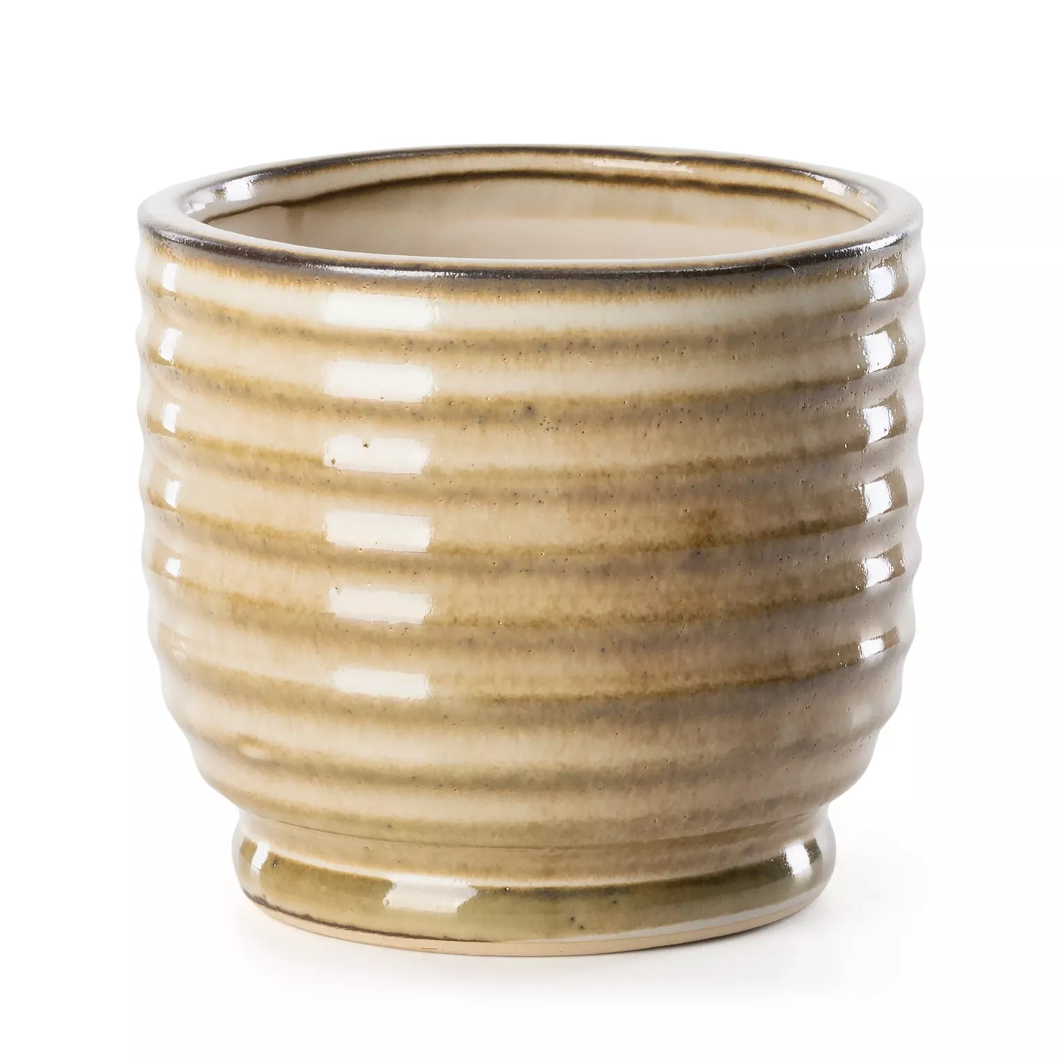Osłonka ceramiczna jasnobrązowa z poziomymi prążkami średnica 14x13 cm BENA