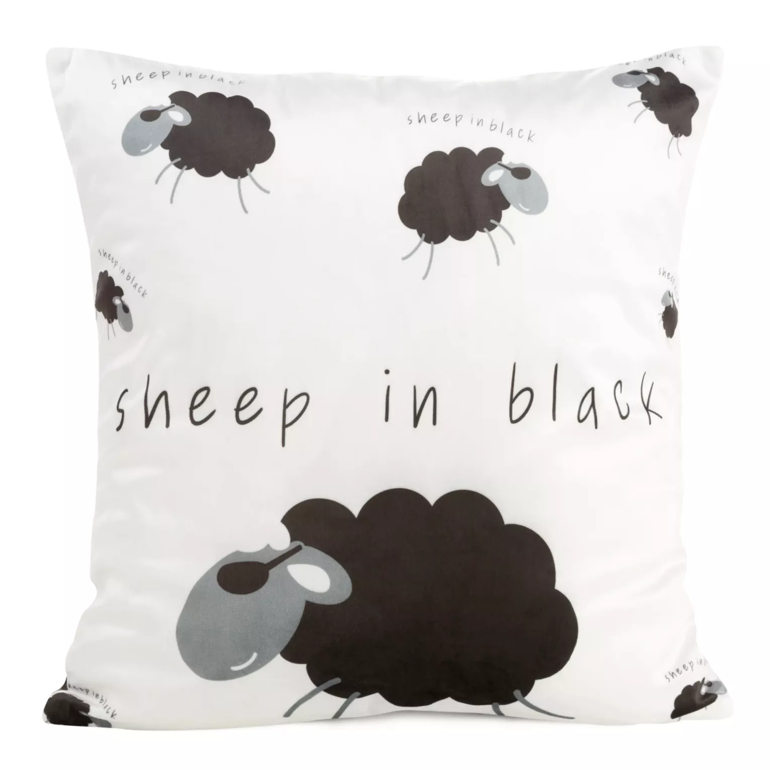 Poszewka na poduszkę 45x45 cm welwetowa biało, czarna z motywem baranków KIDS 5 DESIGN 91