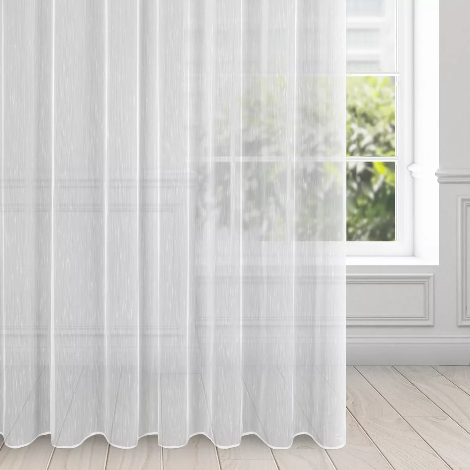 Firana biała z delikatnymi prążkami i efektem deszczyku 350x250 cm przelotka PILAR