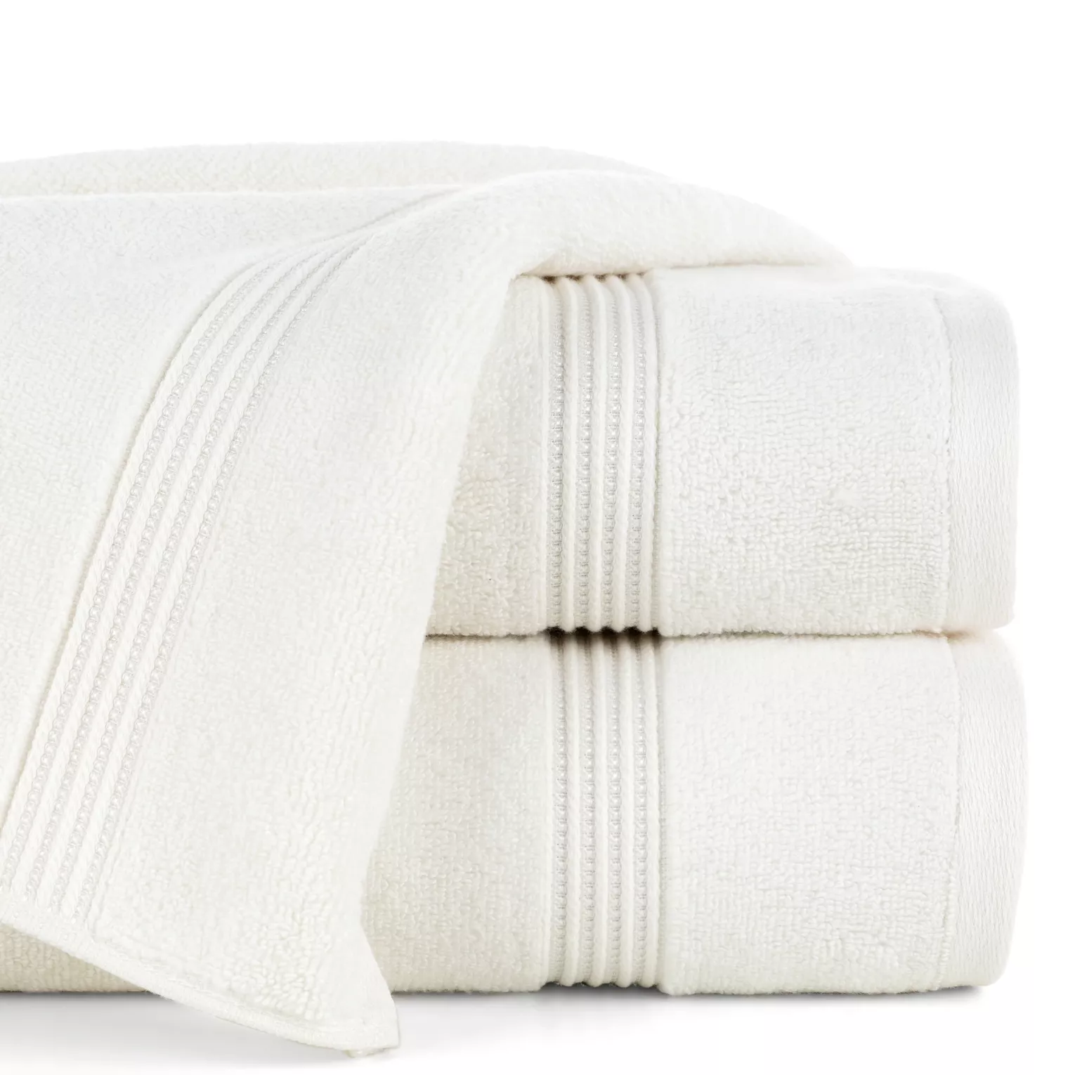 Ręcznik do rąk 30x50 cm bawełniany kolor kremowy 0 twist zdobiony paseczkami 550 g/m2 MOLLY