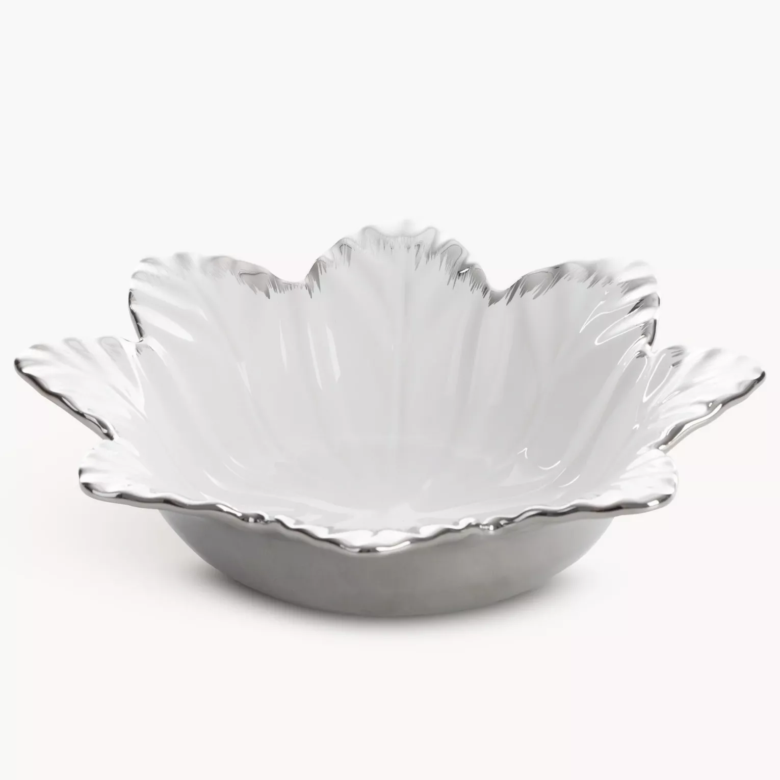 Misa ceramiczna dekoracyjna biało-srebrna zdobiona wypukłym wzorem 23x13x8 cm NIRA