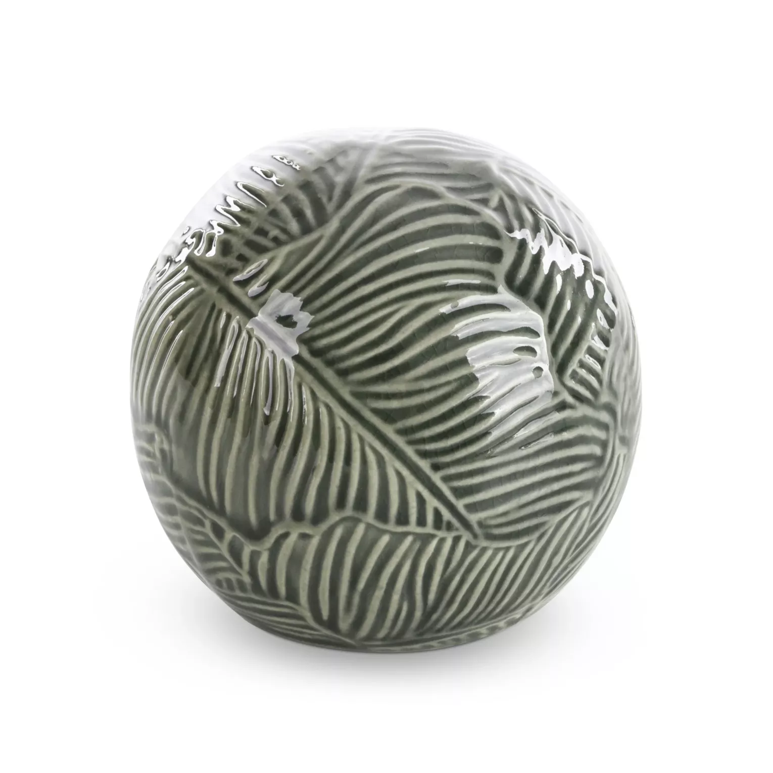 Kula ceramiczna turkusowo-zielona  z wytłaczanym wzorem liści średnica 10x9 cm DARA