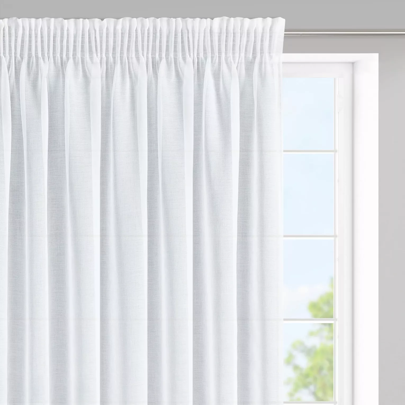 Firana biała z lekkiej i gładkiej matowej etaminy, półtransparentna 350x150 cm taśma LANA