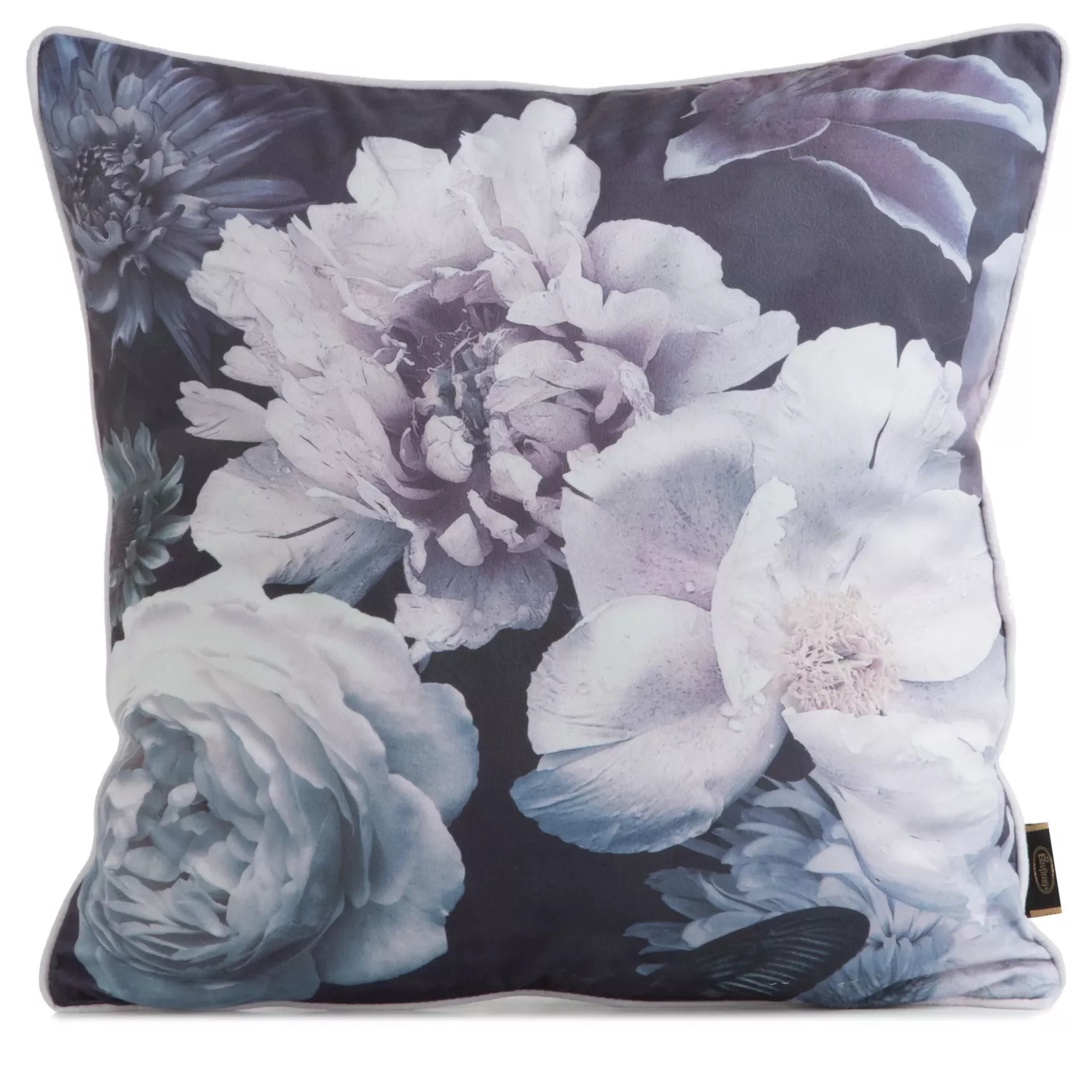 Poszewka na poduszkę 45x45 cm welwetowa, fioletowo czarna, dwustronna z motywem kwiatów VELVET 134 Eurofirany Premium