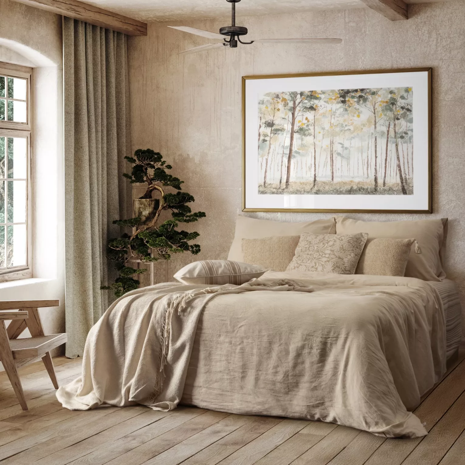 Pościel lniana z dodatkiem bawełny 160x200 cm komplet 3 częściowy kolor beżowy w stylu eko
