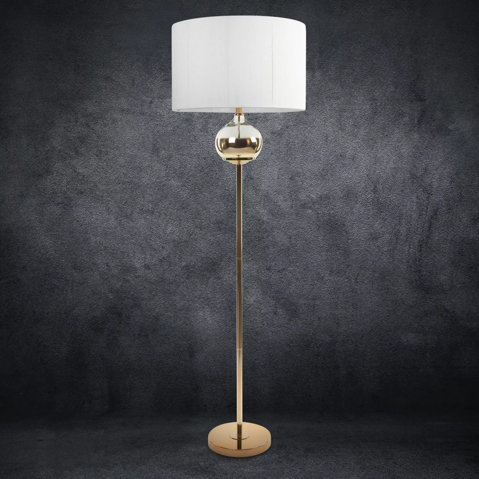 Lampa stojąca do salonu biała  z matowym abażurem 50 x 159 cm CAROLINE