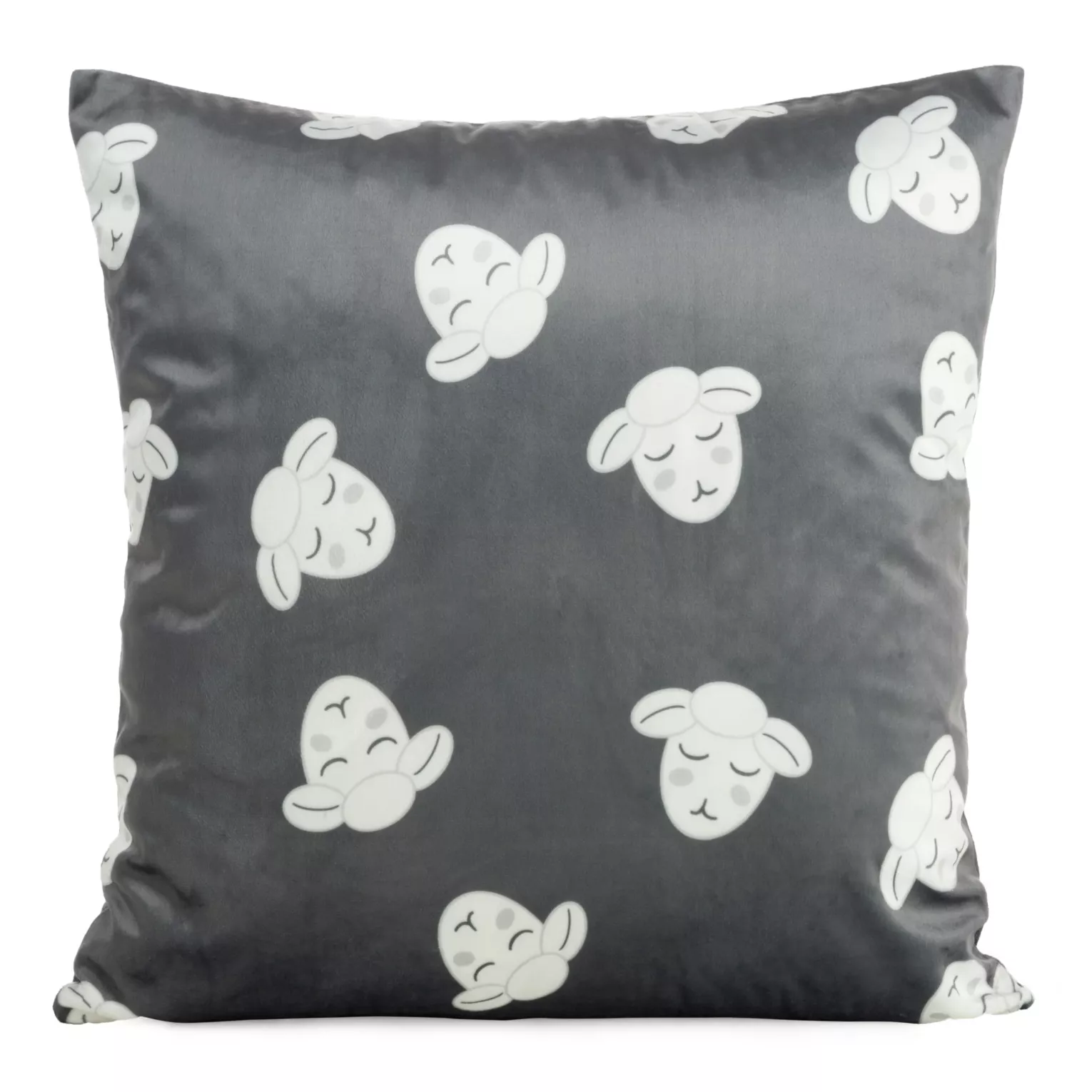 Poszewka na poduszkę 45x45 cm welwetowa stalowo, biała z motywem baranków KIDS DESIGN 91