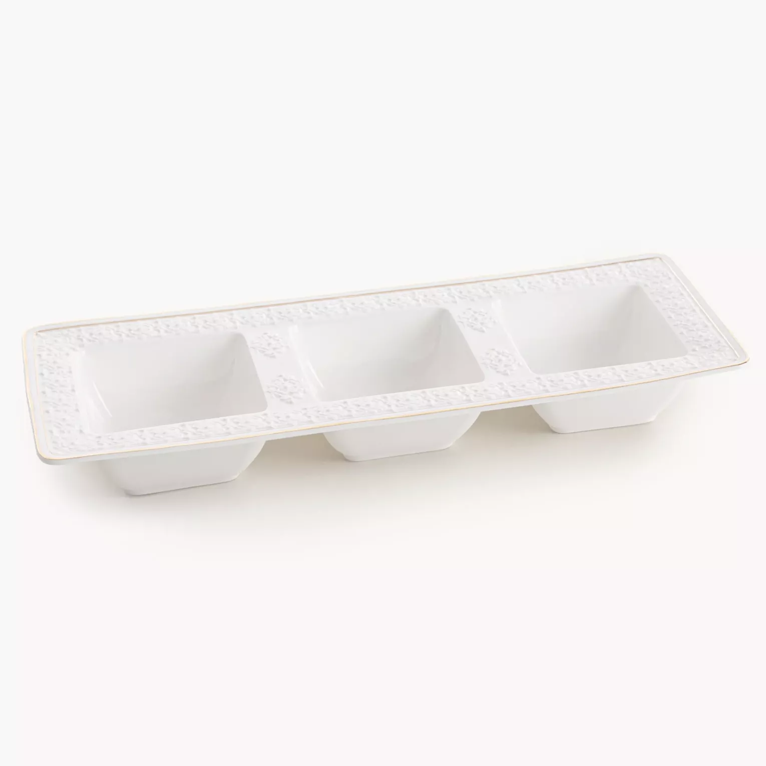 Miseczki ceramiczne dekoracyjne biało-złota zdobione złotymi akcentami 36x13x5 cm OLIVIA