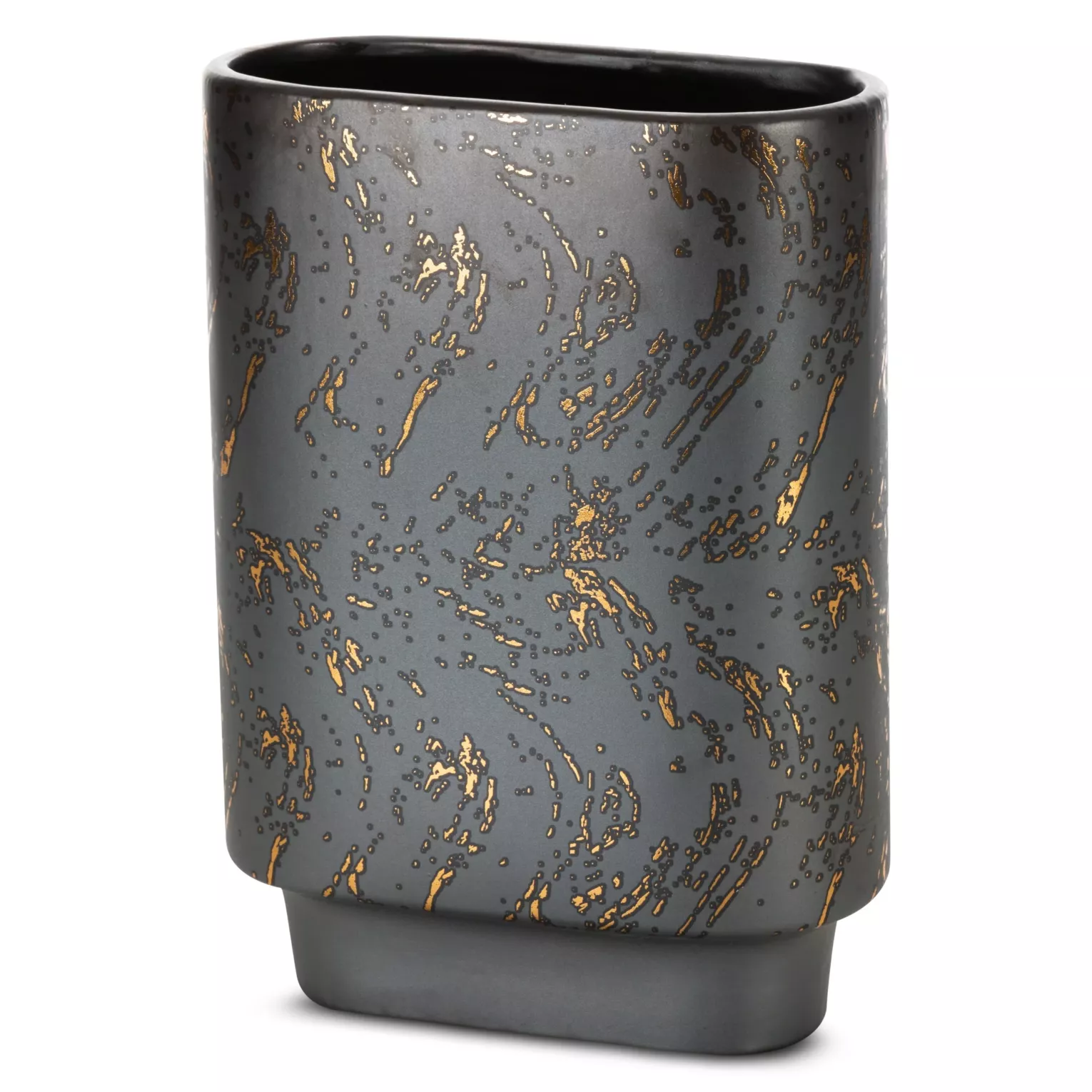 Wazon ceramiczny grafitowo-złoty dekoracyjny  zdobiony przecieranym wzorem 20x10x28 cm ARIELA
