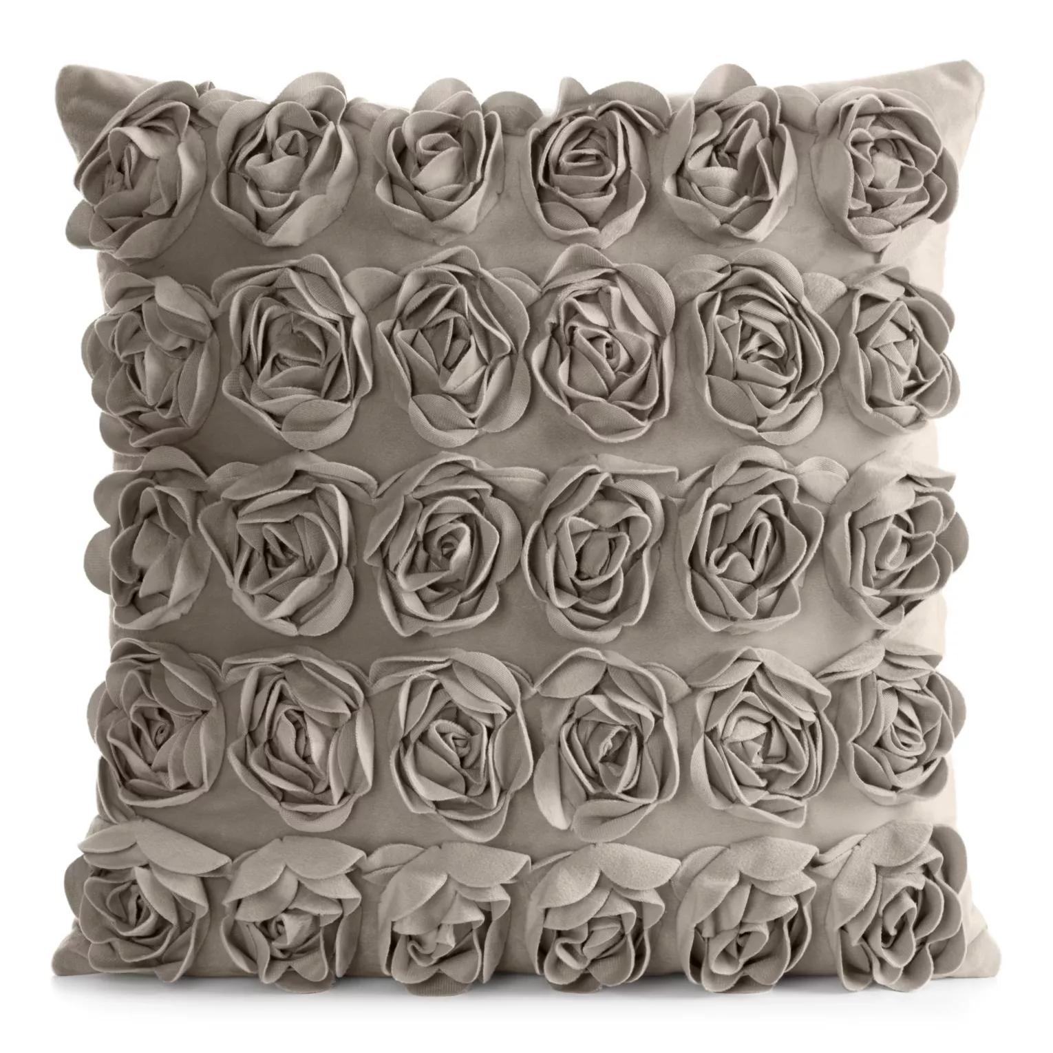 Poszewka na poduszkę 45 x 45 cm z welwetu kolor beżowy zdobiona 3D aplikacją róż ROSES Eva Minge
