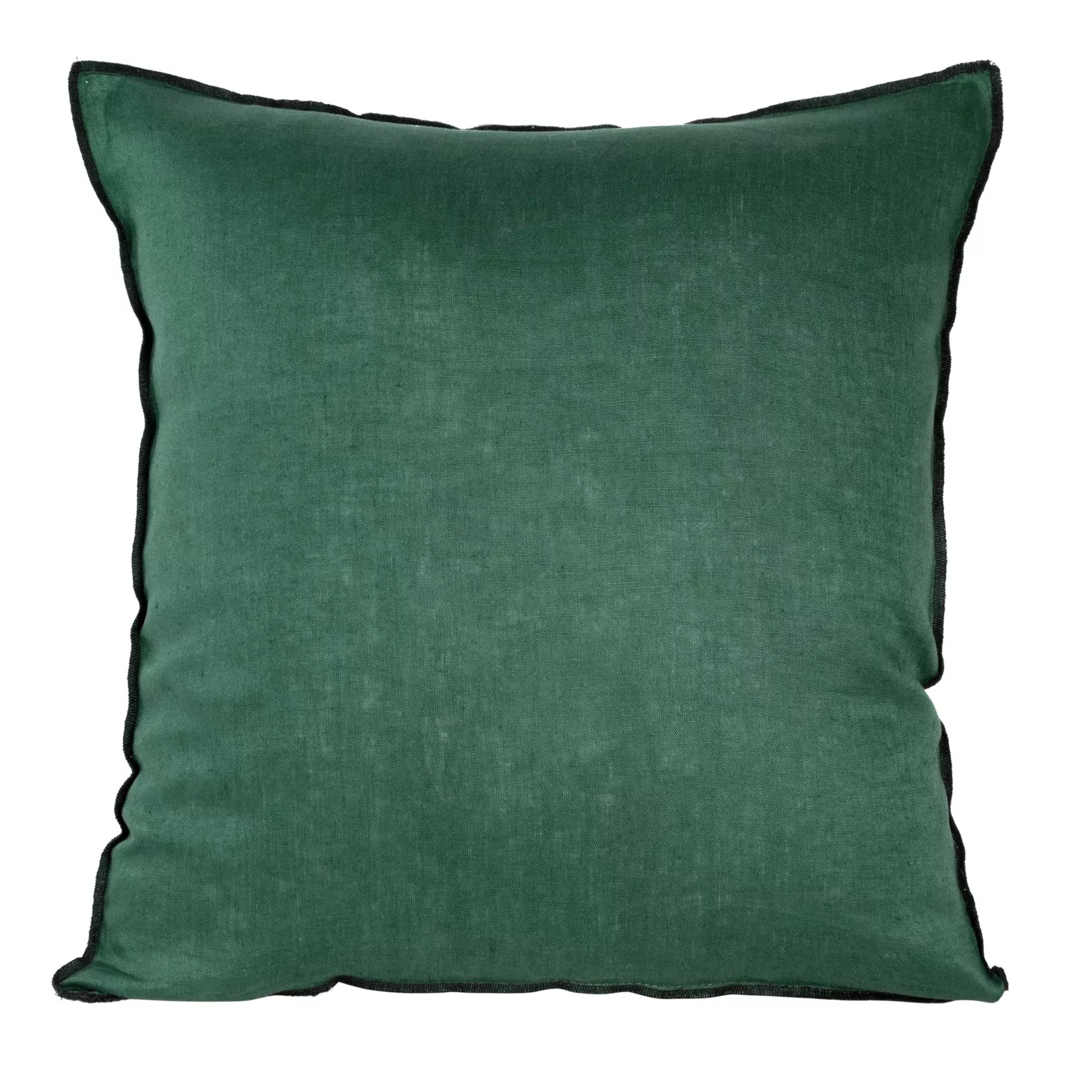 Poszewka na poduszkę 45x45 cm z naturalnej lnianej tkaniny obszyta czarną nicią zielona LEN
