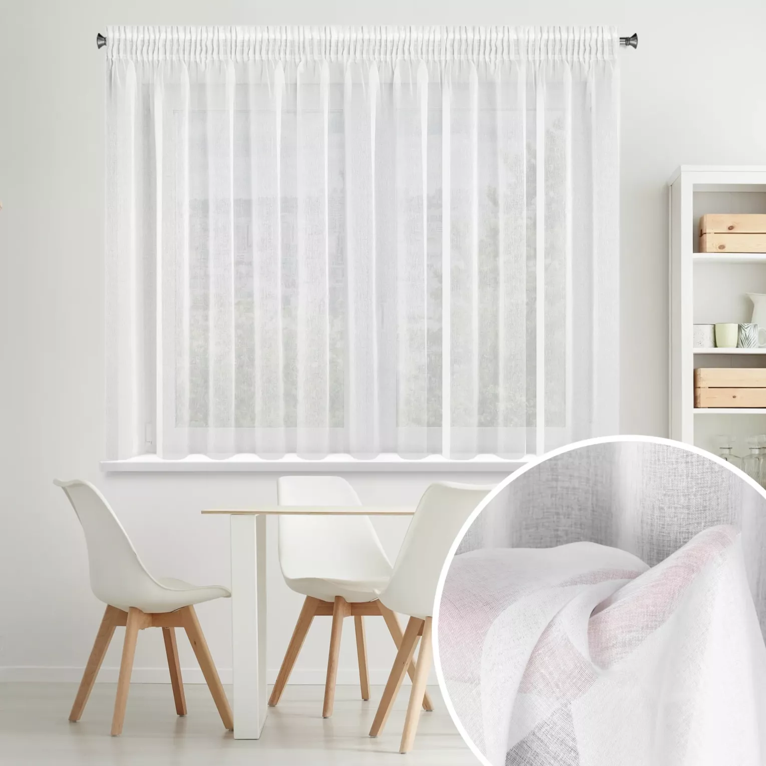 Firana biała z gładkiej matowej etaminy 350x150 cm taśma ELPIDIA