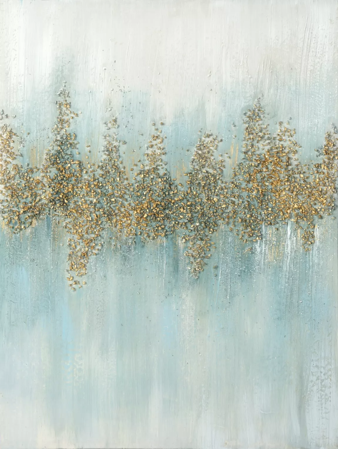 Obraz abstrakcja jasnoniebieski ręcznie malowany na płótnie, z drobnymi złotymi kamykami i brokatem 60x80 cm ABSTRACT