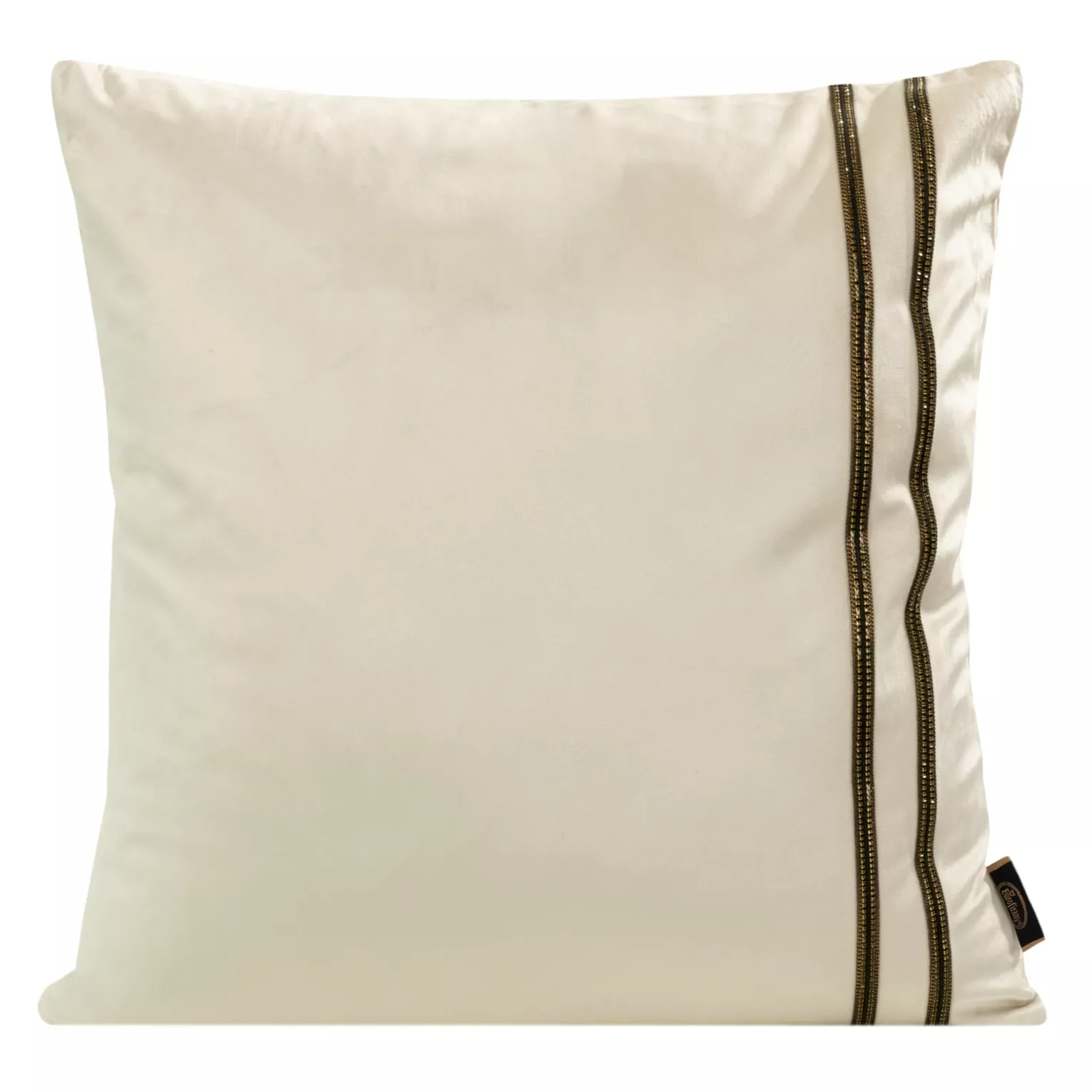 Poszewka na poduszkę 45x45 cm welwetowa, kremowa poszewka z naszywaną dekoracyjną pasmanterią VELVET 31 Eurofirany Premium