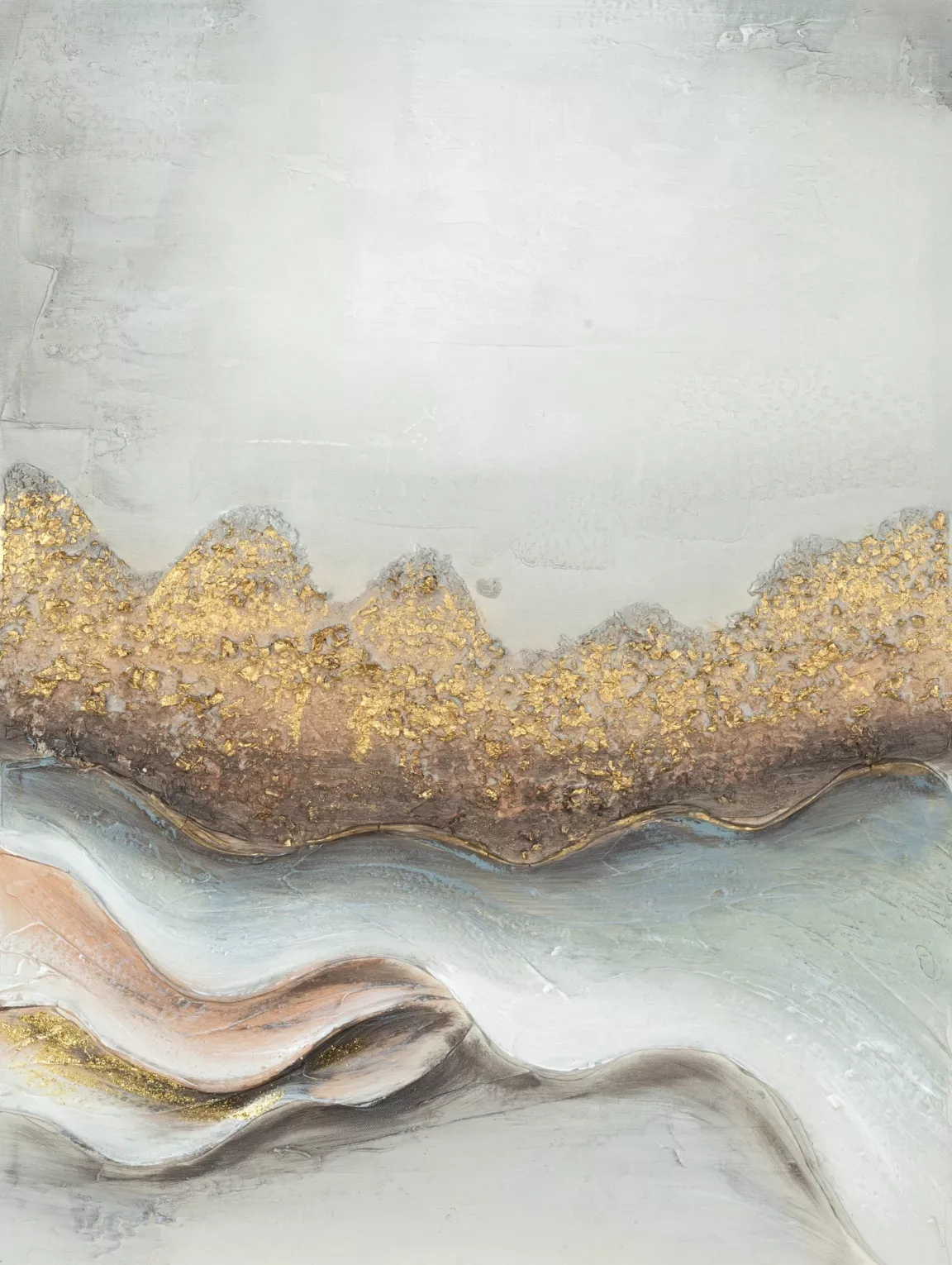 Obraz abstrakcja złoty, jasnopopielaty ręcznie malowany na płótnie 60x80 cm WAVE
