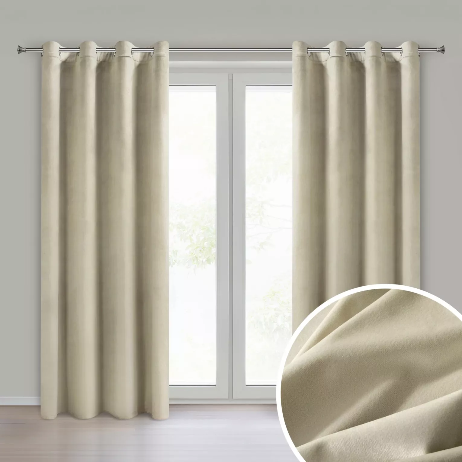 Komplet 2 szt. zasłon kremowych z welwetowej tkaniny 140x250 cm przelotki - DARLA