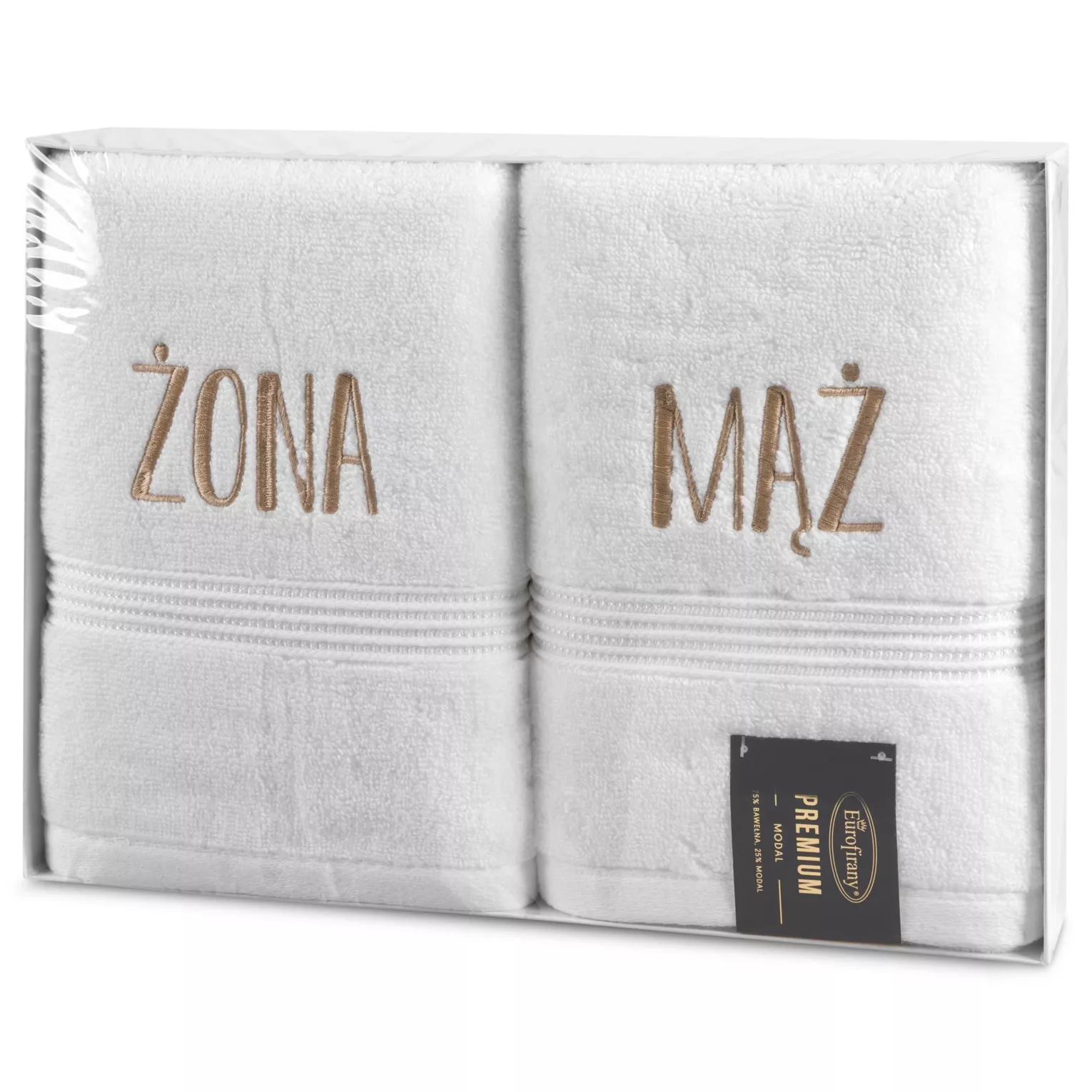 Zestaw ręczników bawełnianych na prezent 2 szt 50x90 cm kolor biały z haftem ŻONA MĄŻ