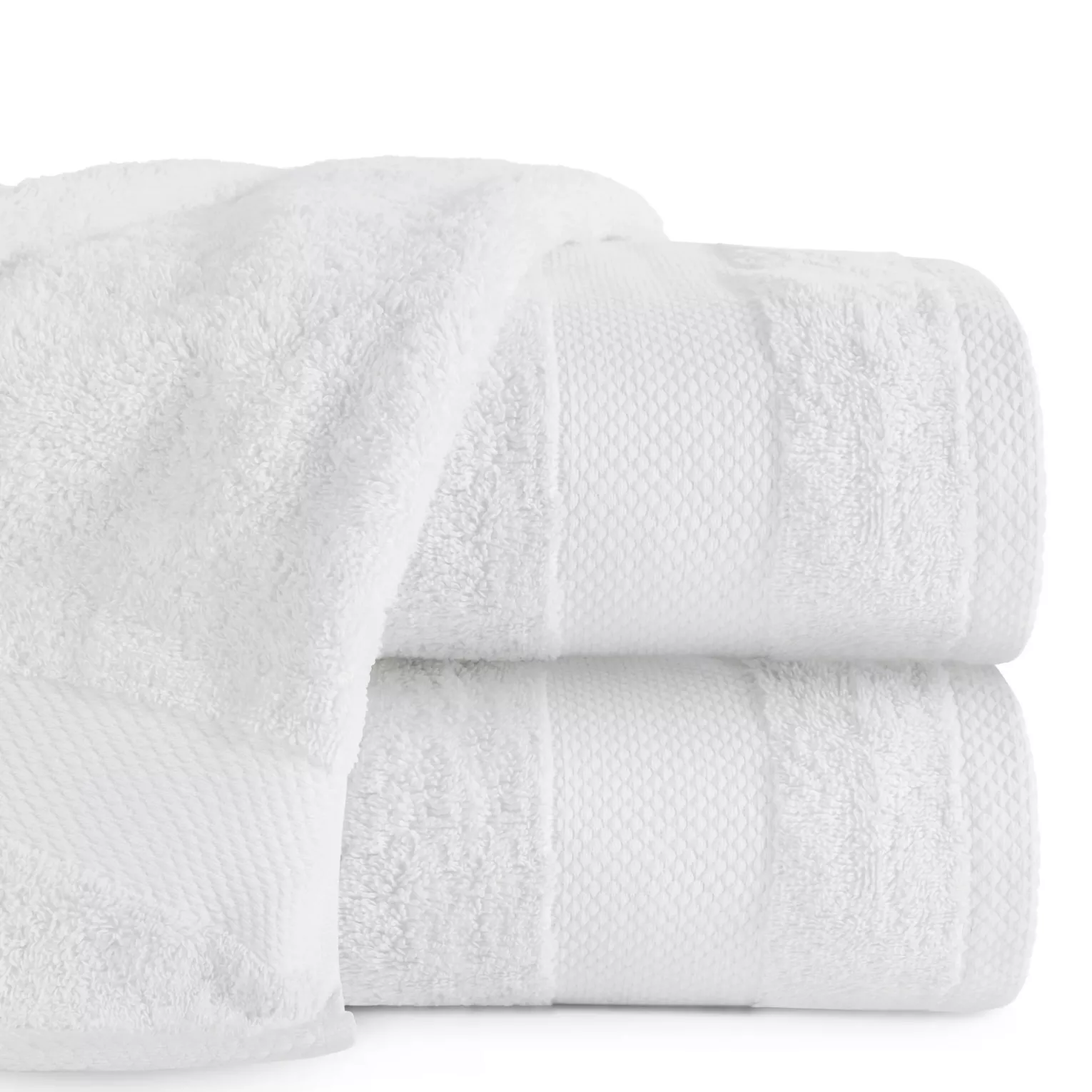 Ręcznik kąpielowy 50x90 cm bawełniany kolor biały z żakardową bordiurą w stylu eko 500 g/m2 LORITA