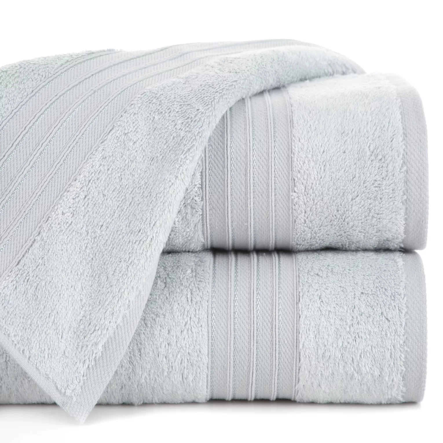 Ręcznik kąpielowy 50x90 cm bawełniany kolor srebrny zdobiony bordiura w paski 550 g/m2 AURA