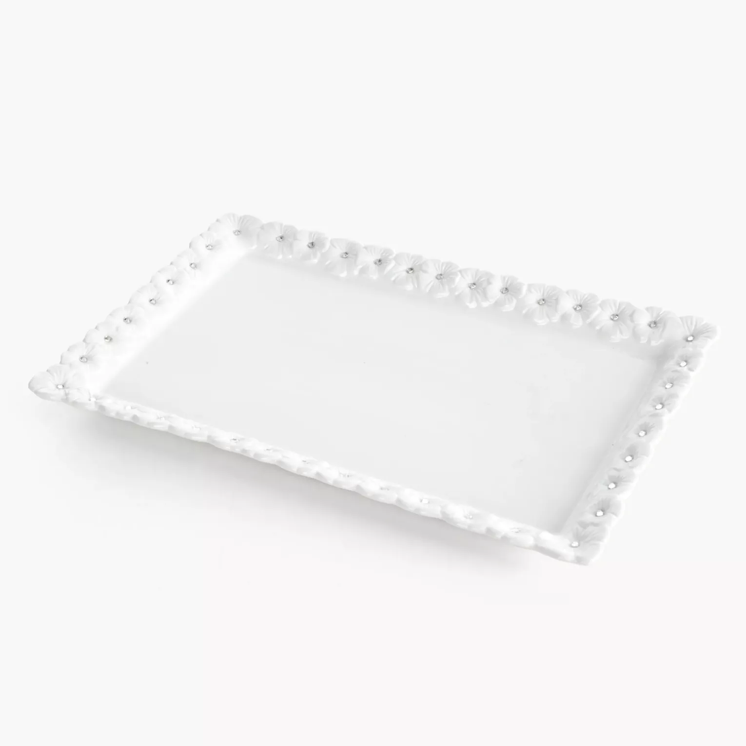 Patera dekoracyjna biała zdobiona w drobne kwiaty z błyszczącym wykończeniem 30x19x3 cm ELISA