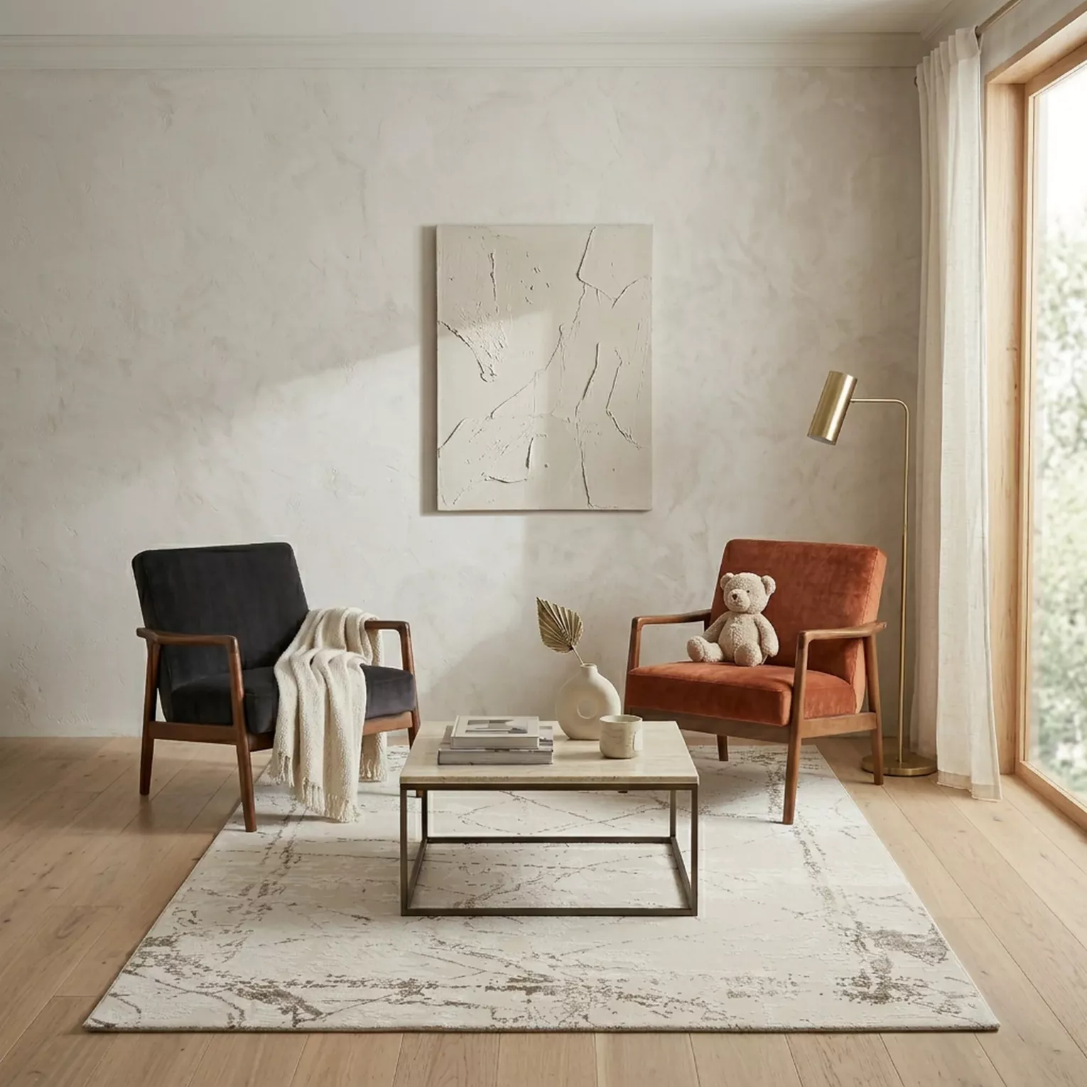 Dywan 160x230 cm jasnoszary, beżowy zdobiony abstrakcyjnym wzorem ASIA 2