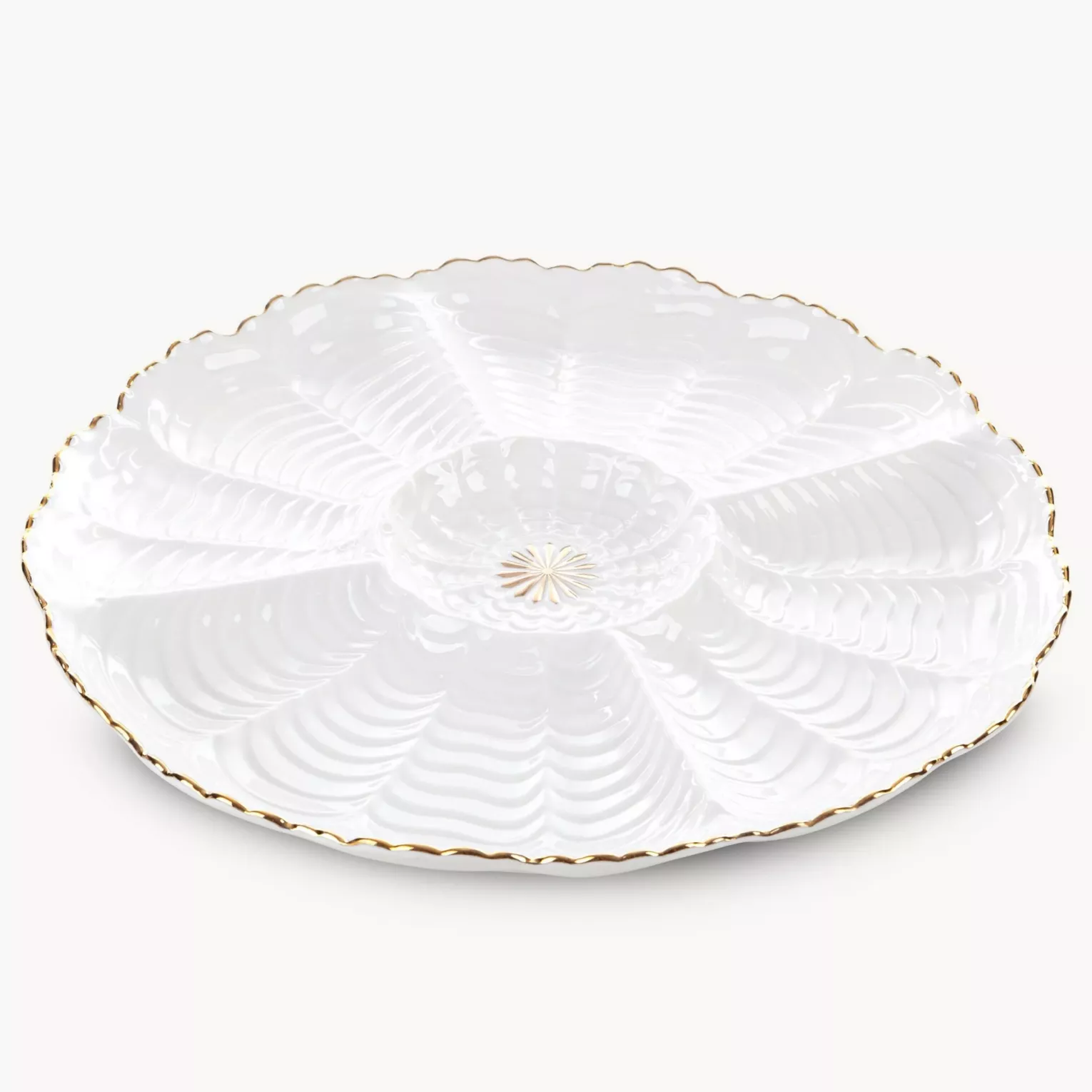 Patera ceramiczna  dekoracyjna kremowo-złota z wypukłym wzorem i złotymi akcentami średnica 28x3 cm GAIA