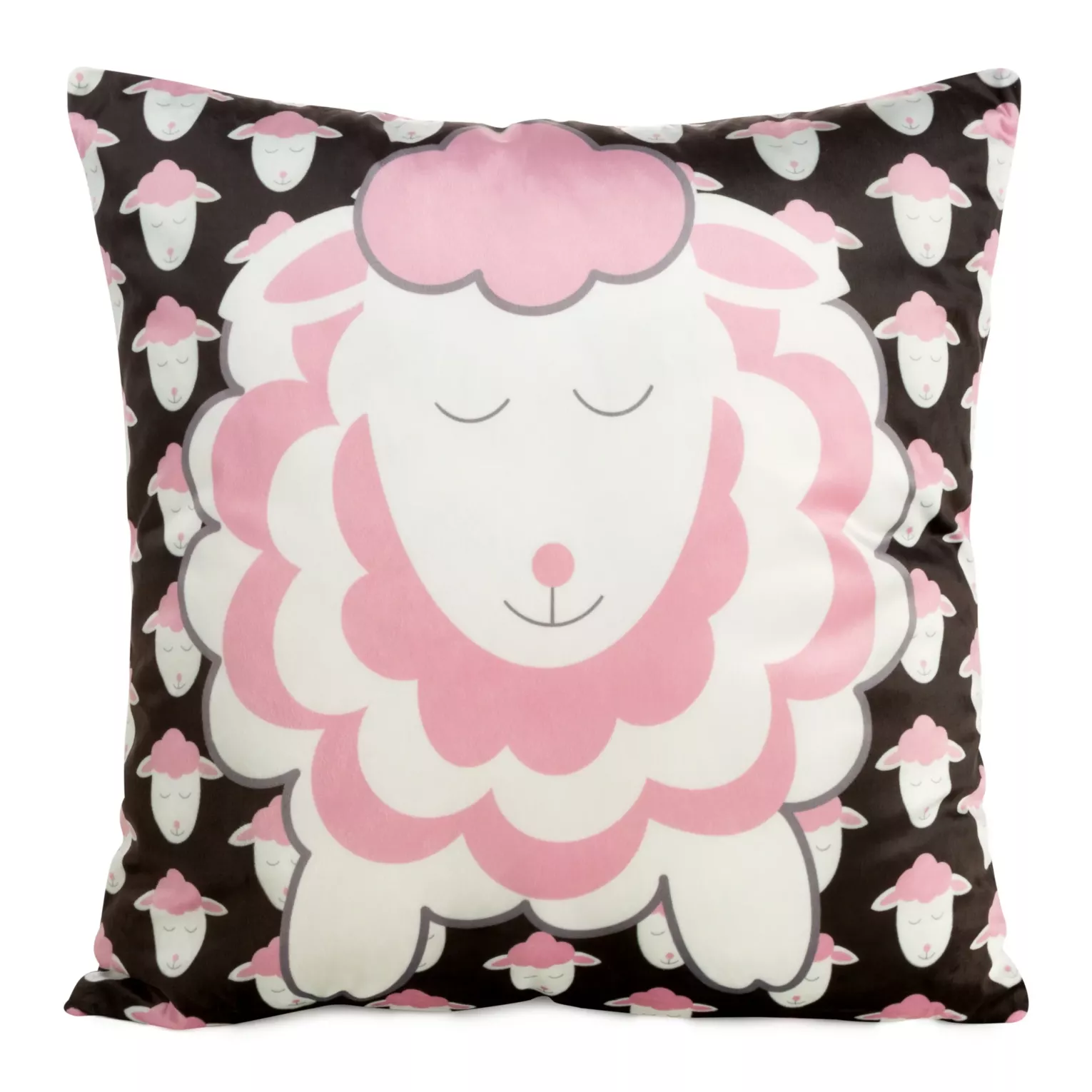 Poszewka na poduszkę 45x45 cm welwetowa, czarno różowa z motywem baranków KIDS 7 B DESIGN 91