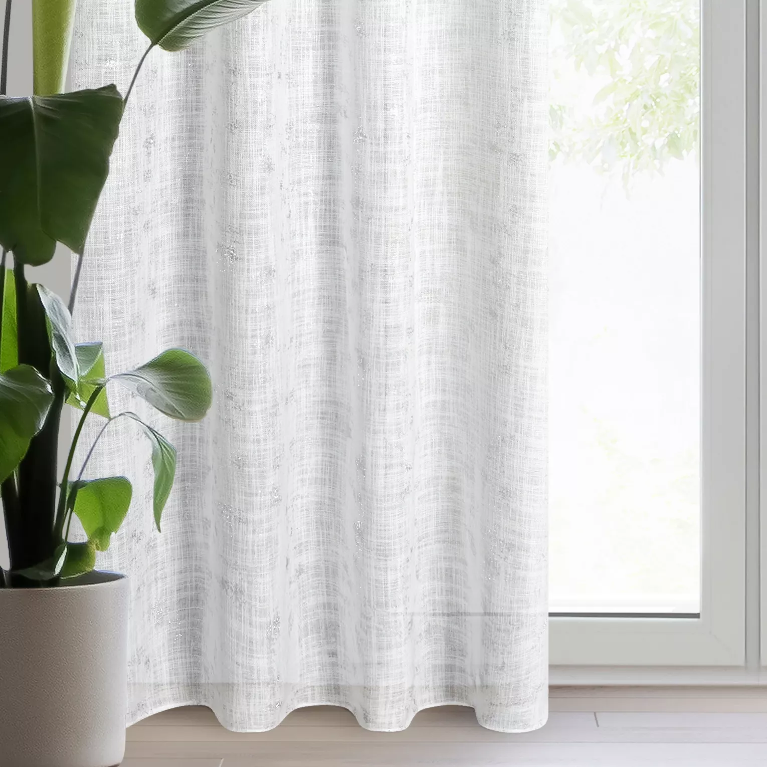 Zasłona kremowo, srebrzysta w stylu eko 140x250 cm przelotka - SOLANA