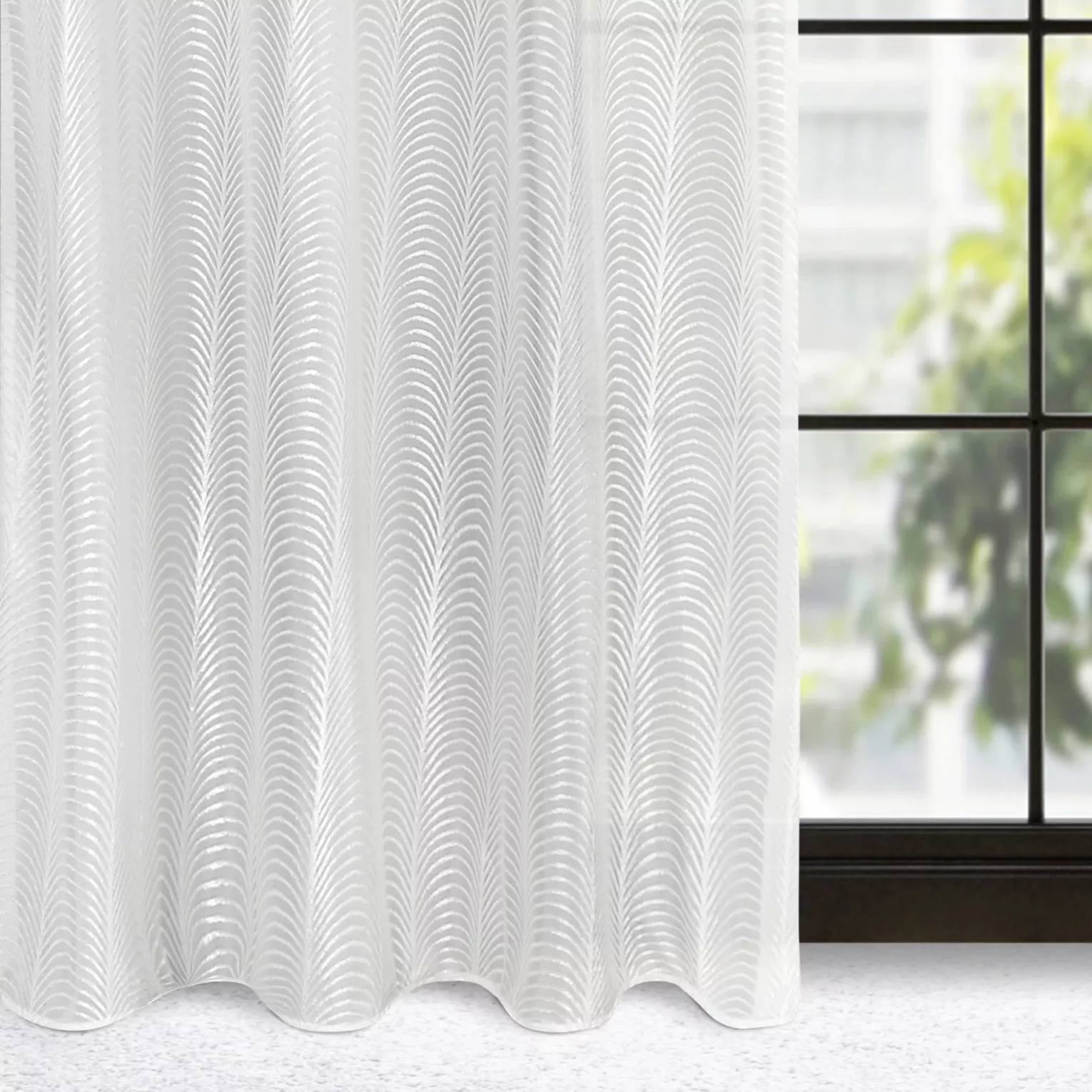 Dekoracja okienna biała z żakardowym wzorem 140x250 cm przelotka - KAMILA