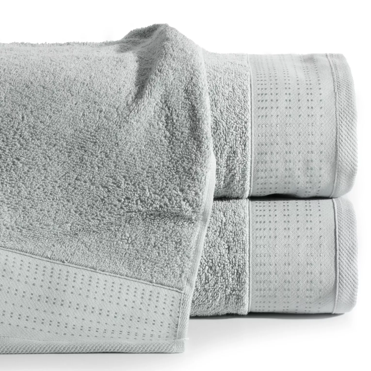 Ręcznik kąpielowy 50x90 cm bawełniany kolor stalowy z żakardową bordiurą z drobnymi punkcikami 480 g/m2 STELLA