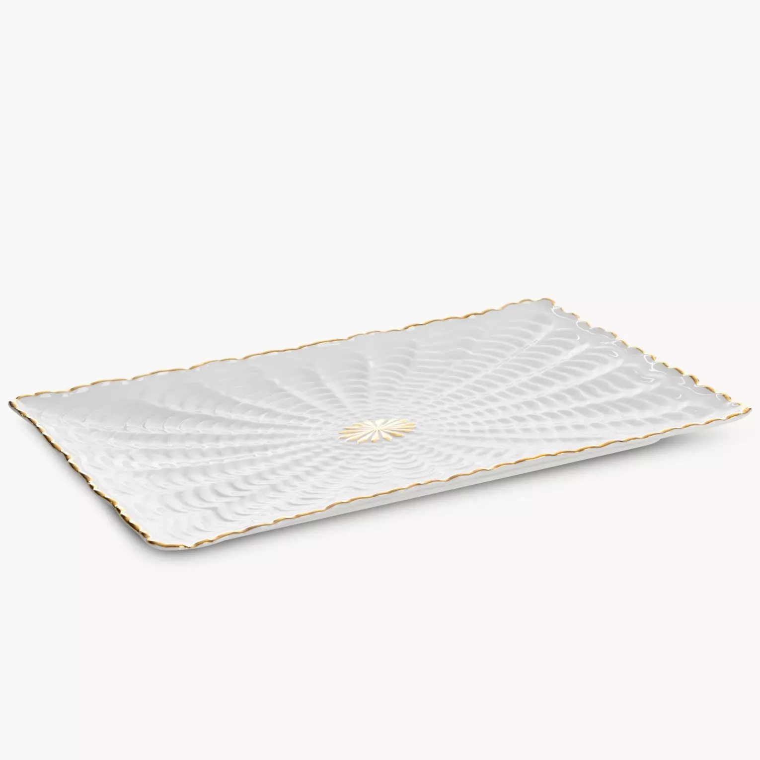 Patera ceramiczna dekoracyjna kremowo-złota  z wypukłym wzorem 32x19x3 cm GAIA