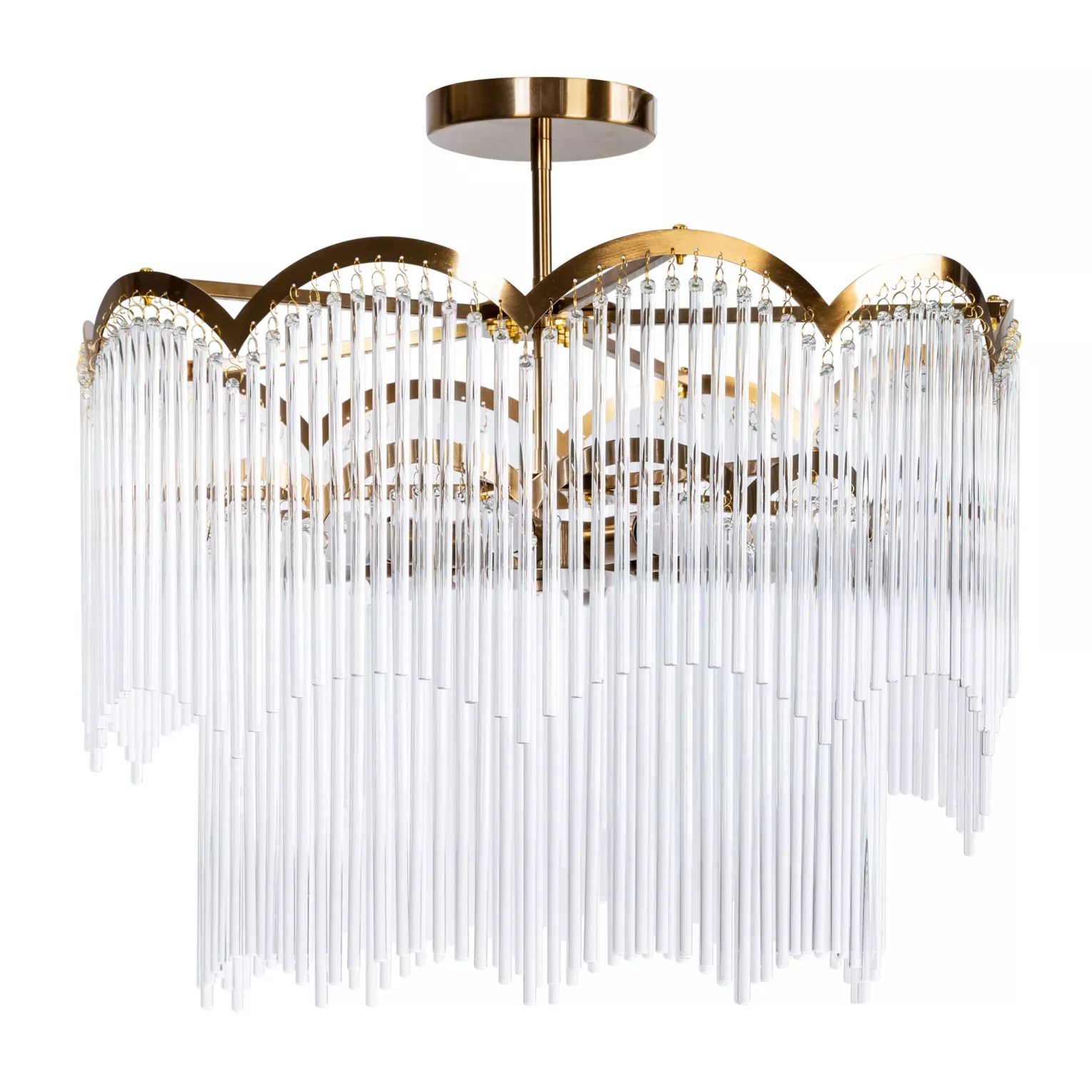Lampa wisząca do salonu biało, złota zdobiona zwisającymi szklanymi sopelkami 60 x 55 cm SALMA
