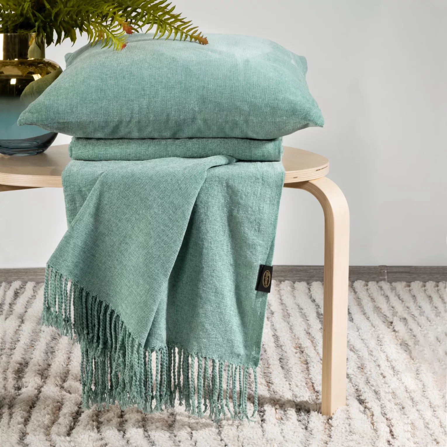TERRA COLLECTION Komplet MONTENEGRO Koc z frędzlami + poszewka z miękkiej szenilowej tkaniny