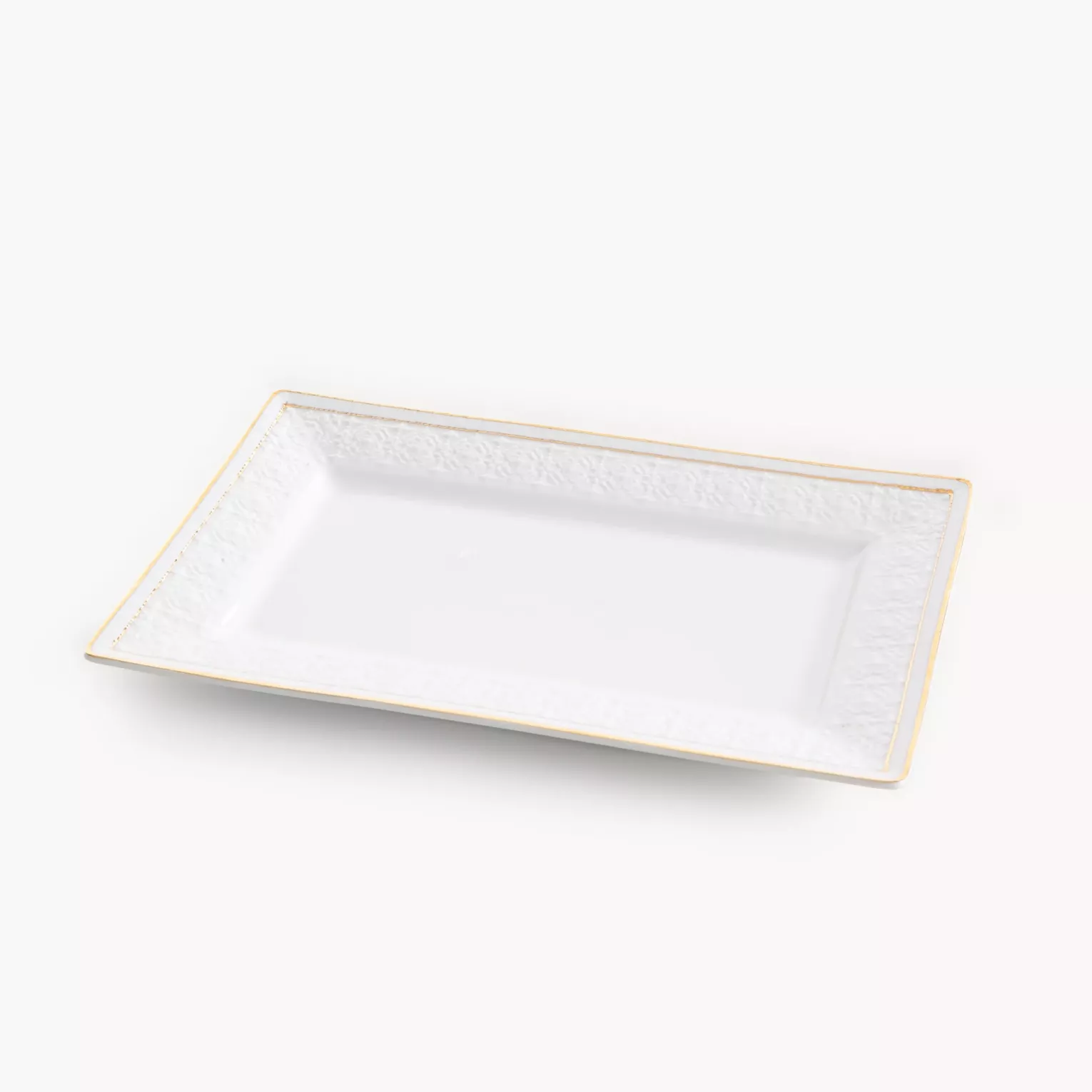 Patera ceramiczna dekoracyjna biało-złota  zdobiona subtelnym wytłaczanym wzorem 26x16x2 cm OLIVIA