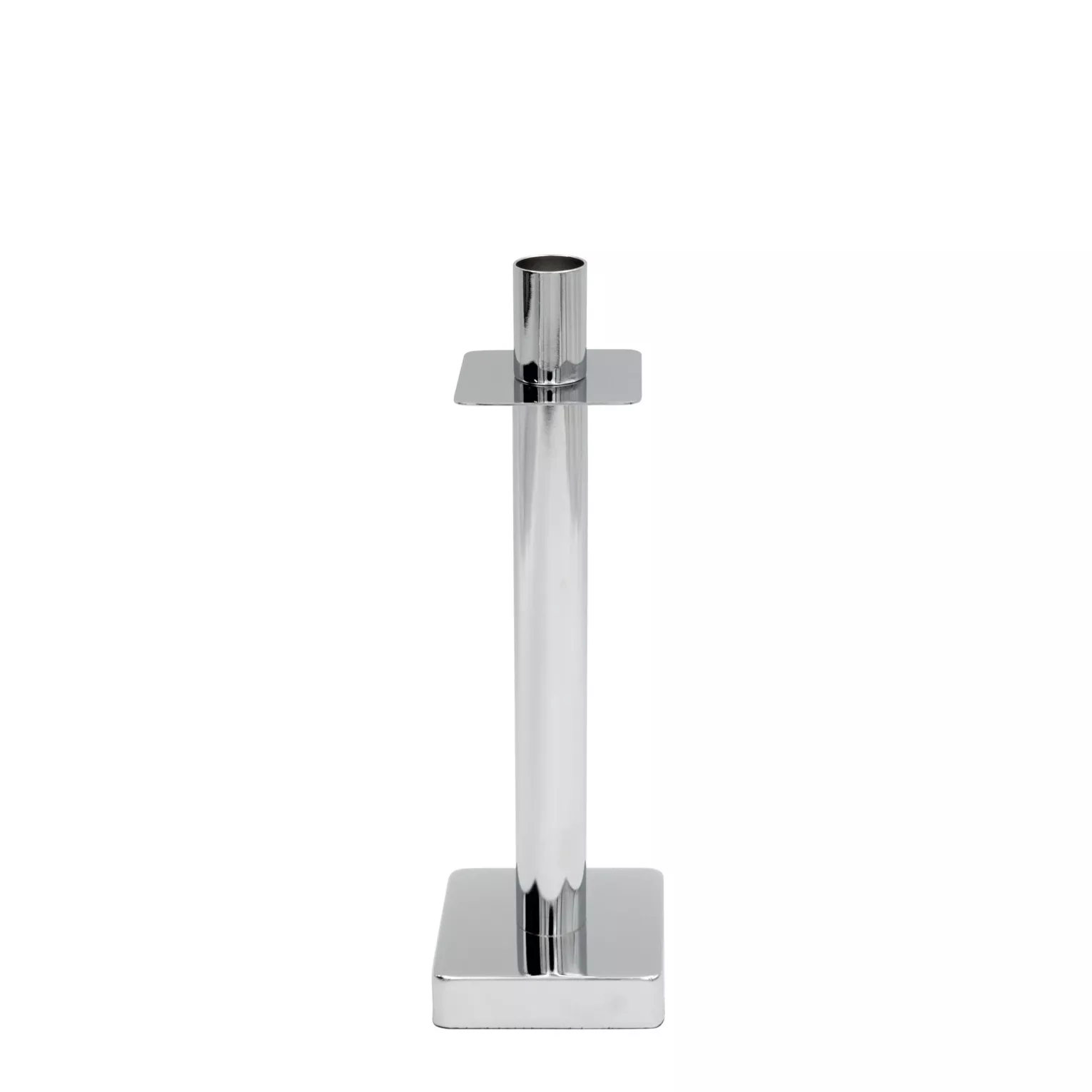 Świecznik metalowy  srebrny dekoracyjny  w minimalistycznym stylu 8x8x26 cm LORI