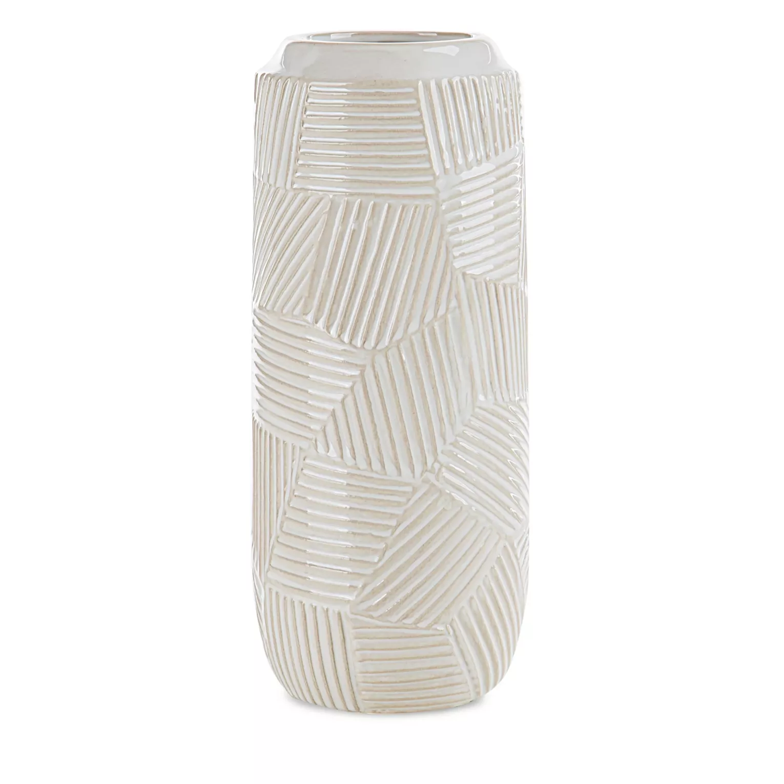 Wazon ceramiczny kremowy dekoracyjny  z wytłaczanym wzorem średnica 12x30 cm ROMINA  - kolekcja SEA SUMMER