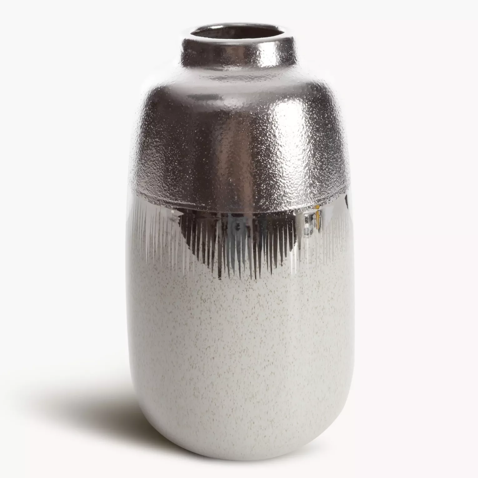 Wazon ceramiczny kremowo-srebrny łączący fakturę granitu z lśniącą powierzchnią 16x16x28 cm MAX 2