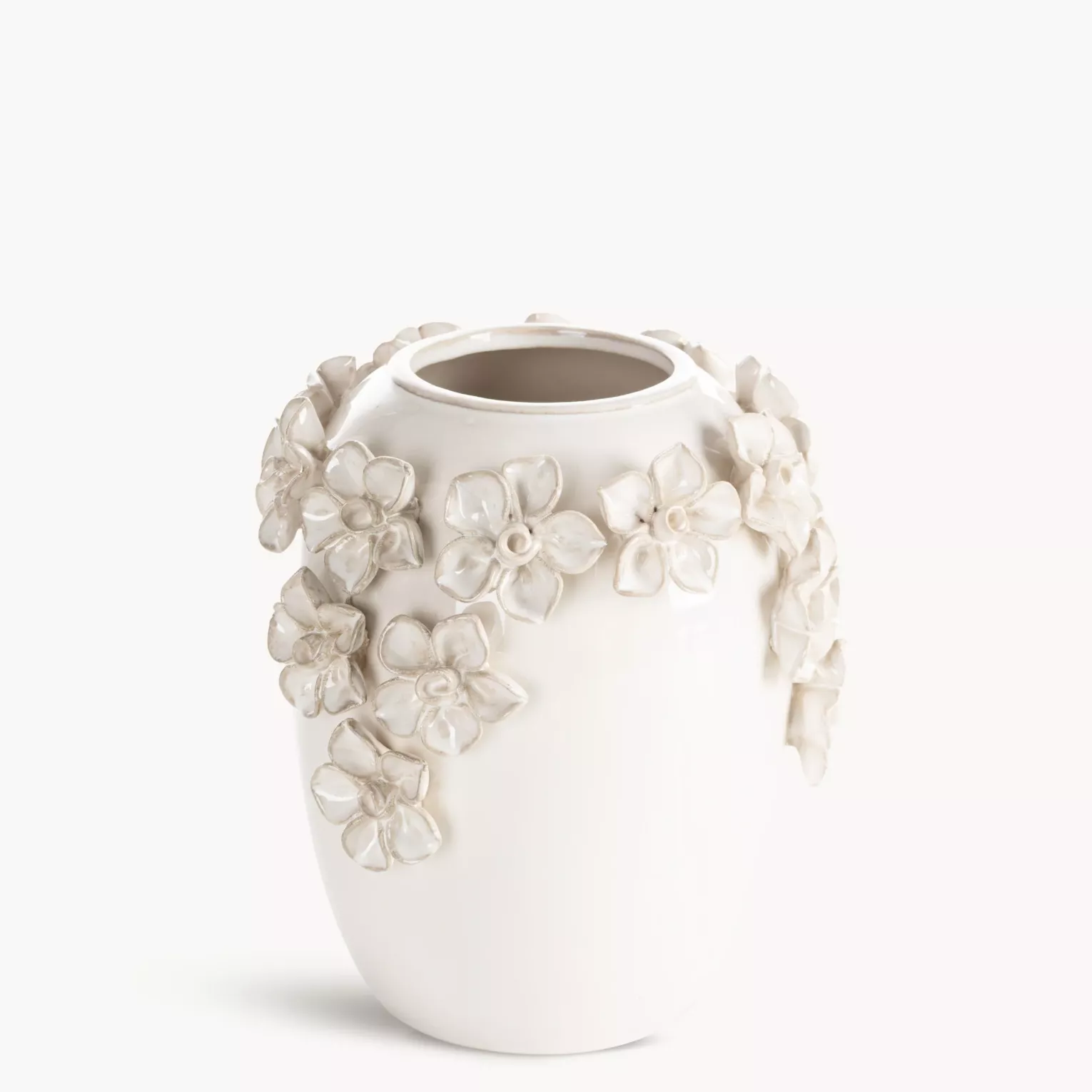Wazon ceramiczny kremowy zdobiony kwiatami 3D 18x20 cm DIANA