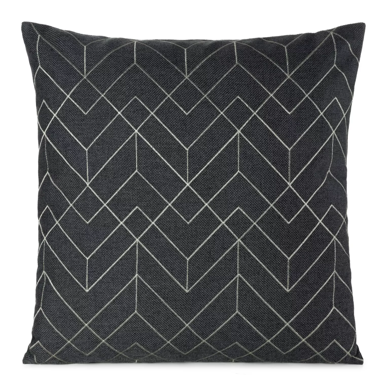 Poszewka na poduszkę 45x45 cm stalowa ze srebrnym geometrycznym haftem MILA